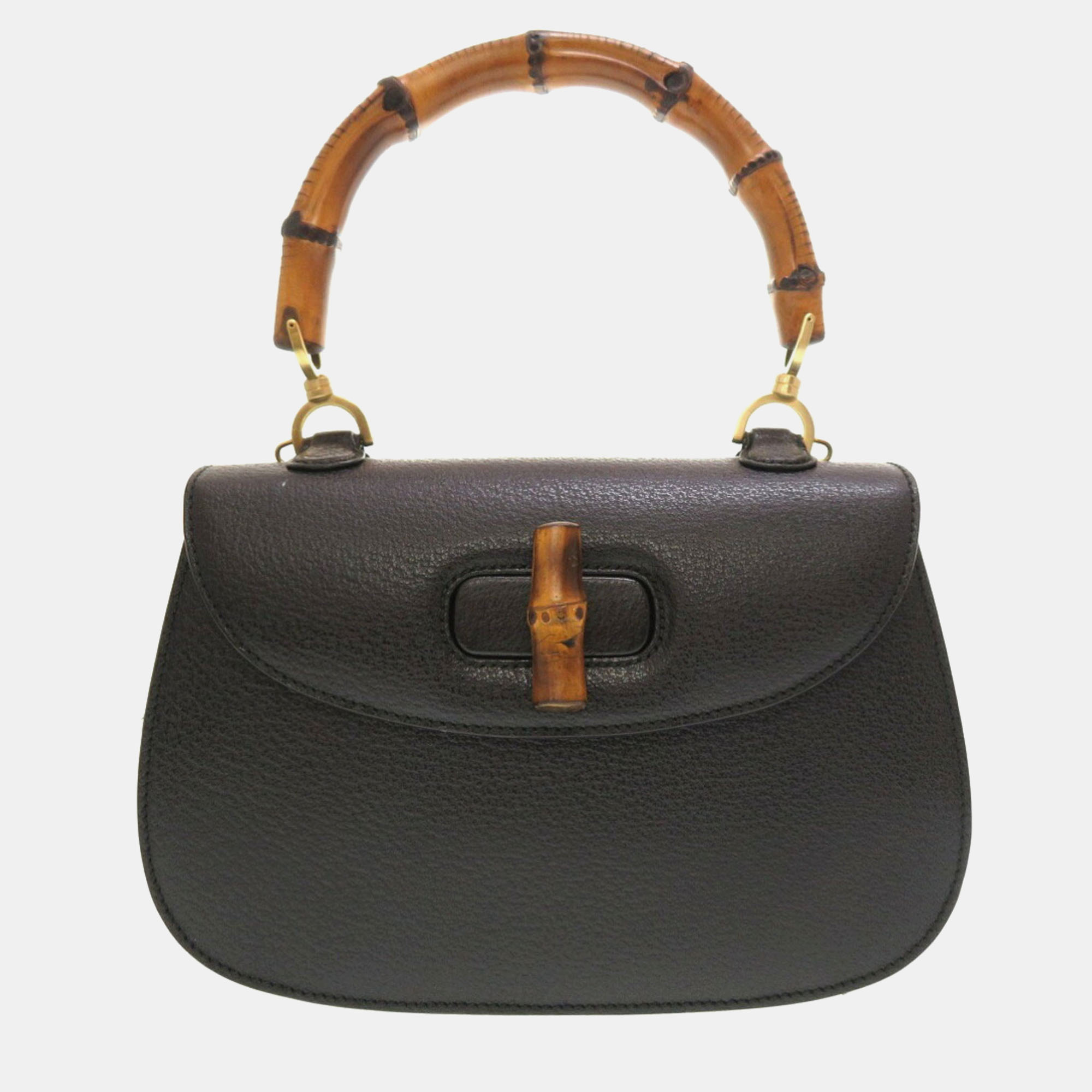 Gucci black leather bamboo 1947 top handle bag