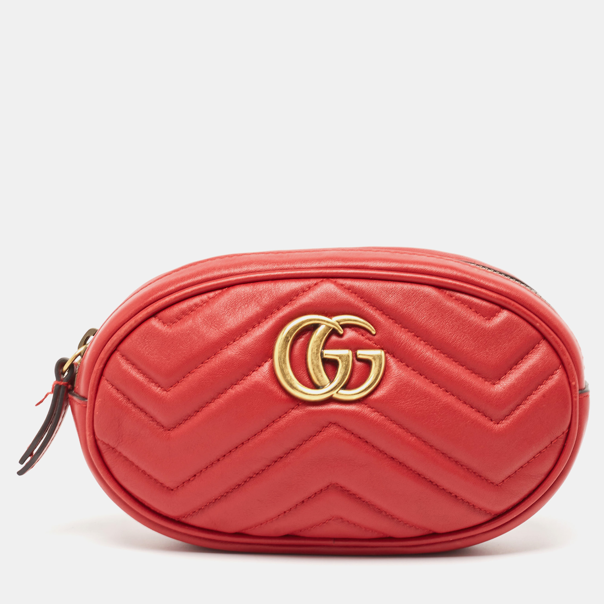 Gucci red matelass&eacute; leather mini gg marmont belt bag