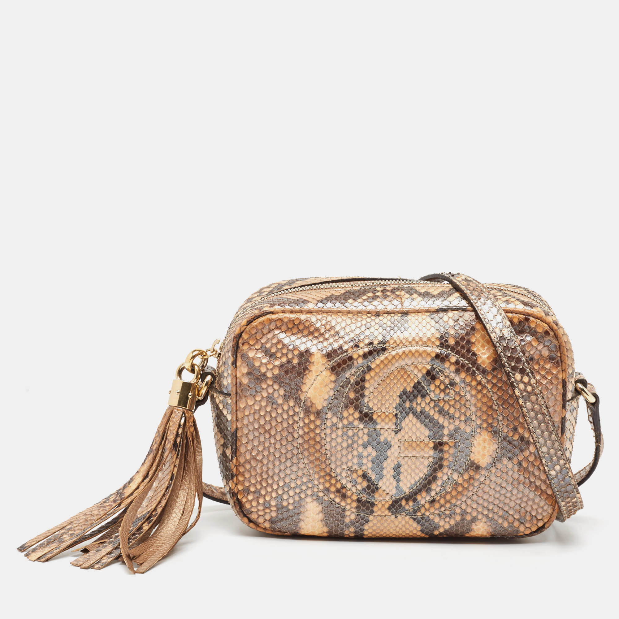 Gucci beige python small soho disco crossbody bag