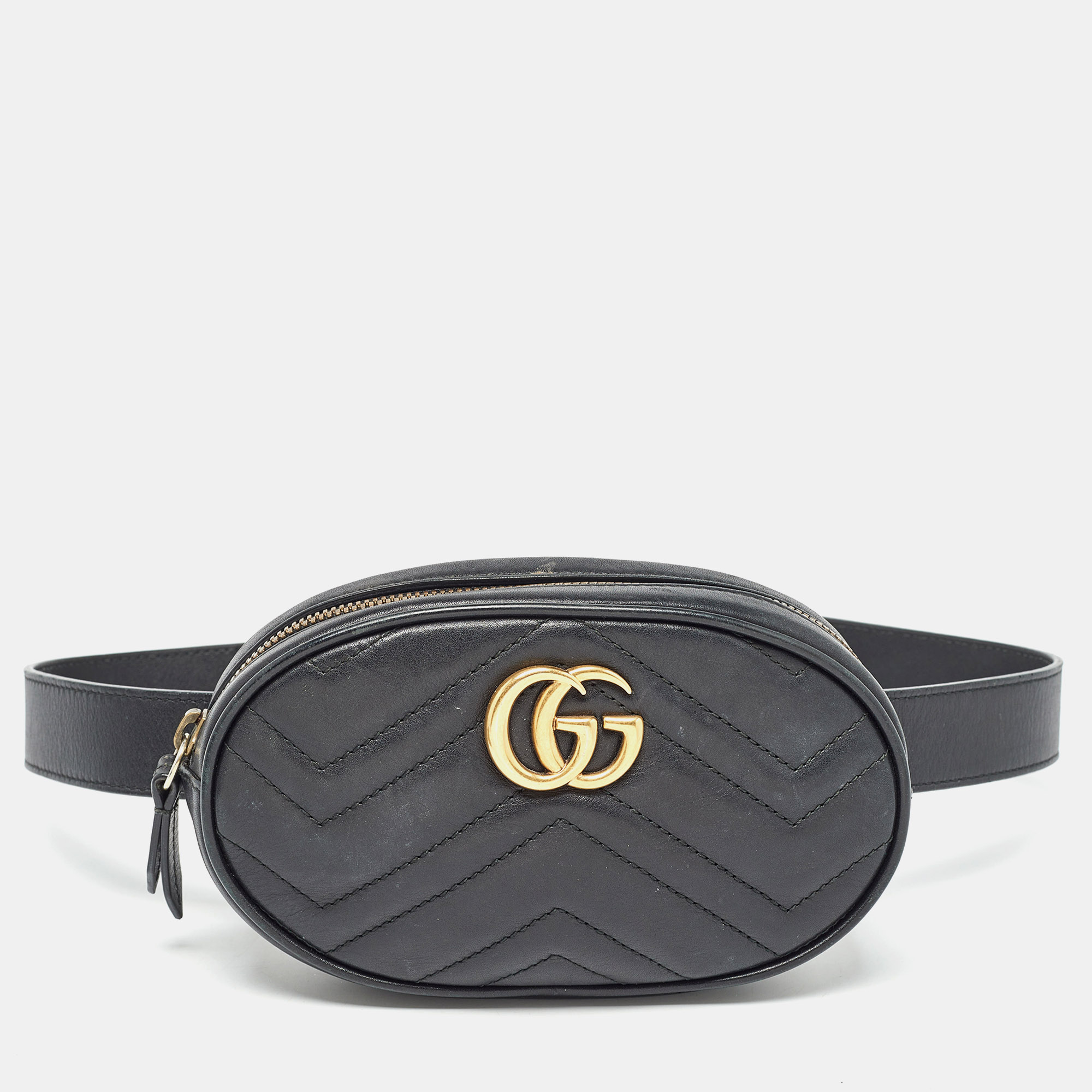 Gucci black matelass&eacute; leather mini gg marmont belt bag