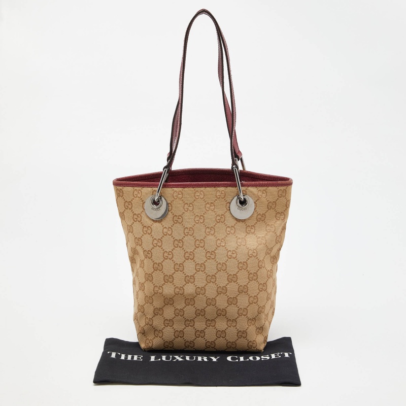 Gucci Beige/Red GG Canvas And Leather Open Tote