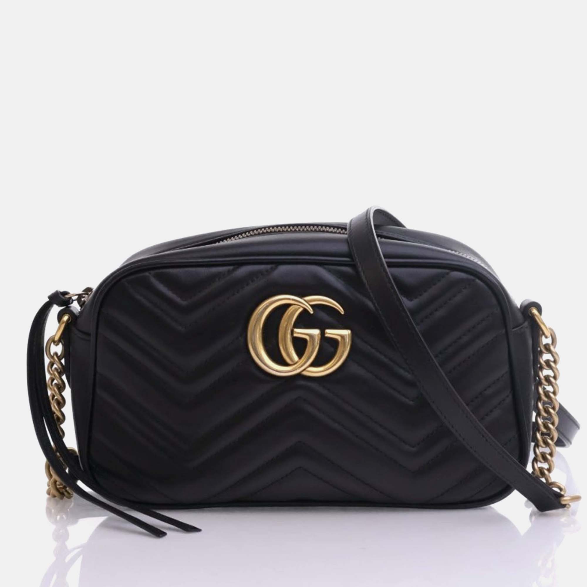 Gucci black leather small gg marmont camera bag