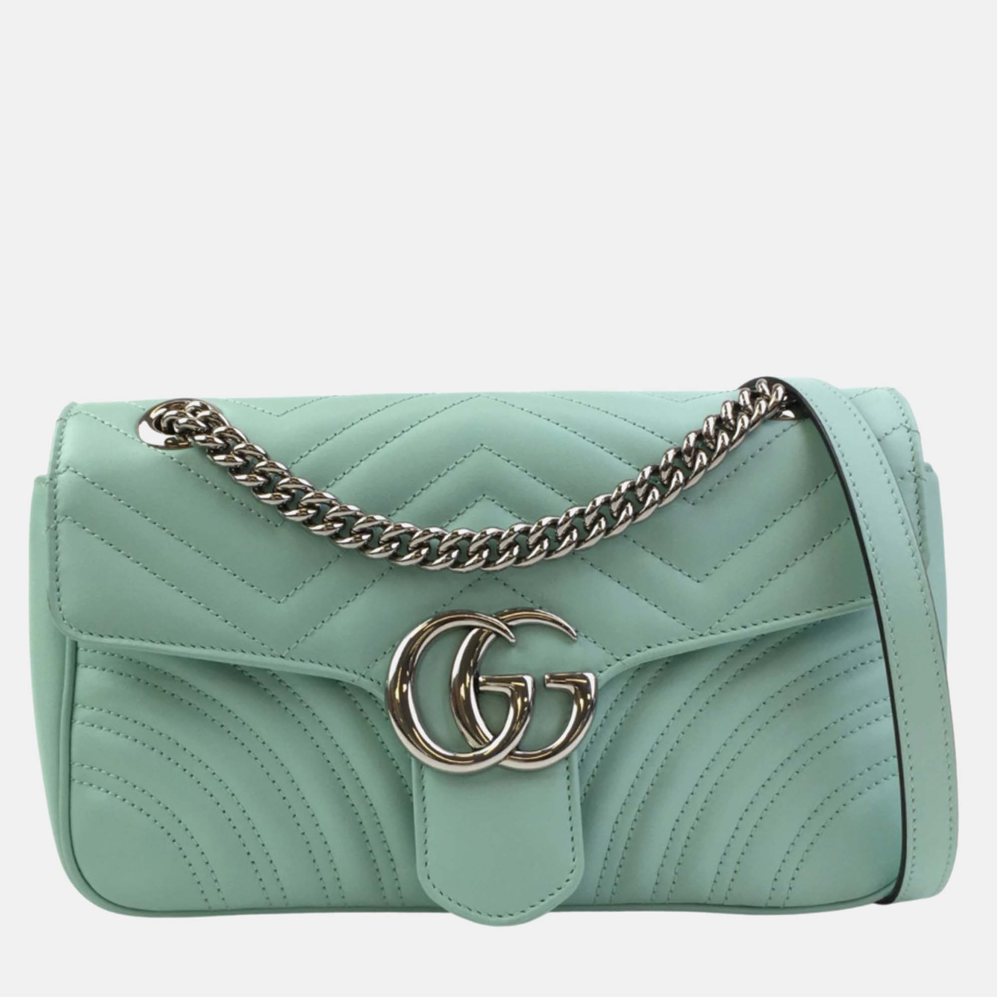 Gucci blue leather small gg marmont shoulder bag