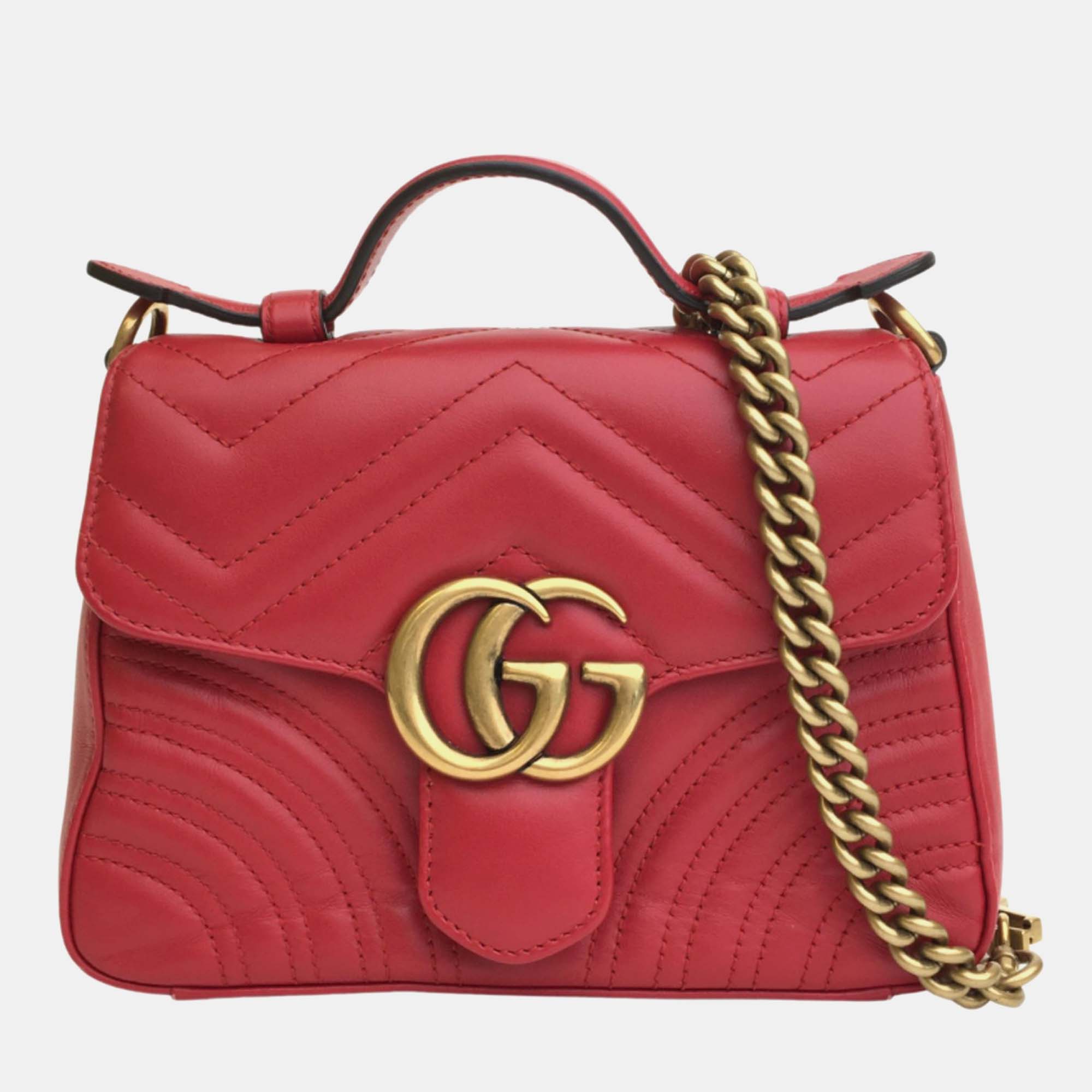 Gucci red leather mini gg marmont bag