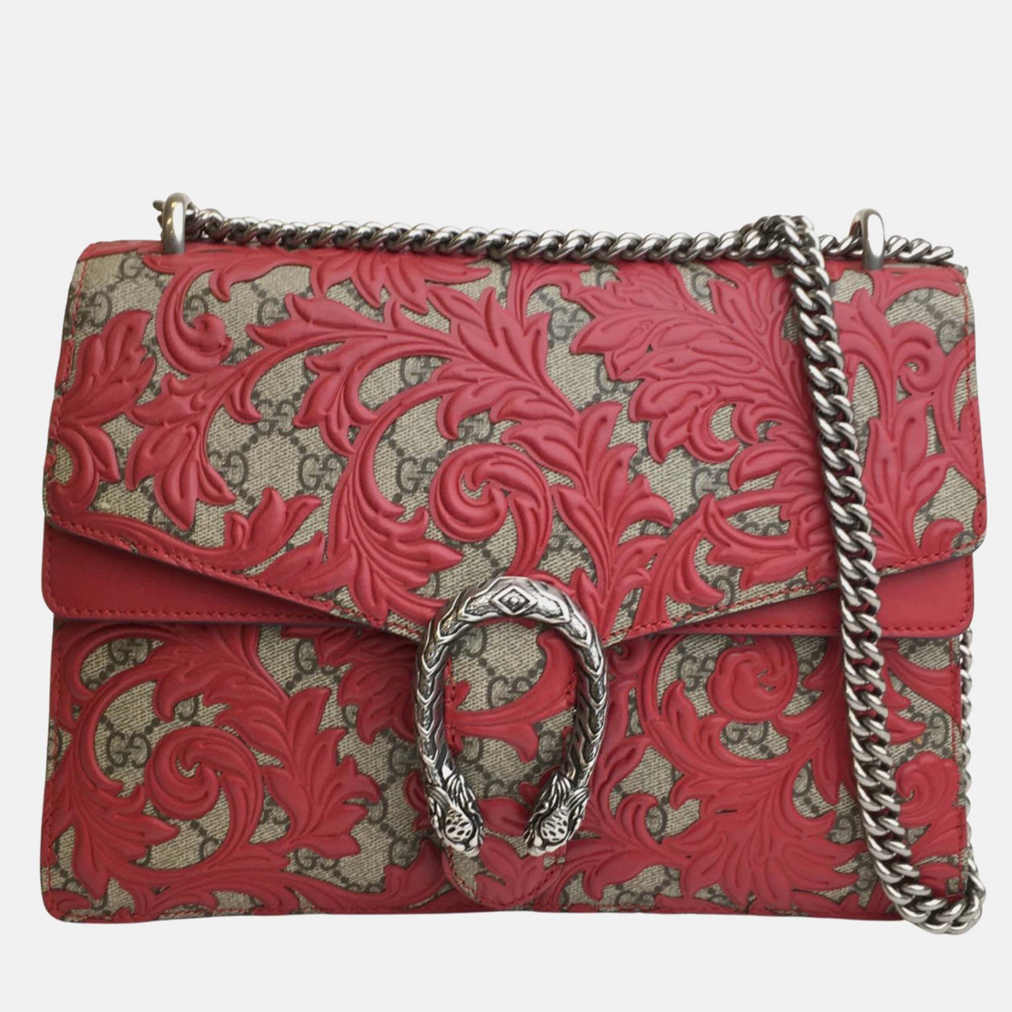 Gucci red leather arabesque dionysus shoulder bag