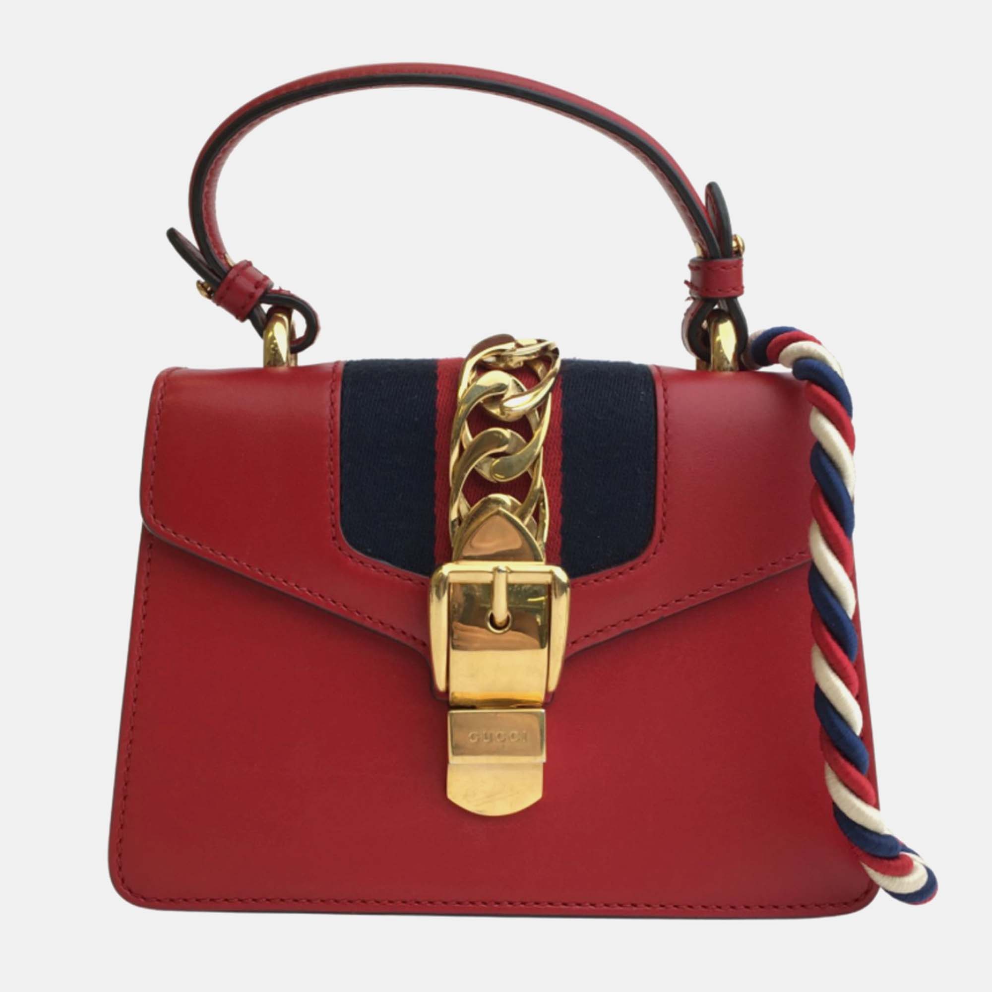 Gucci red leather mini sylvie shoulder bag