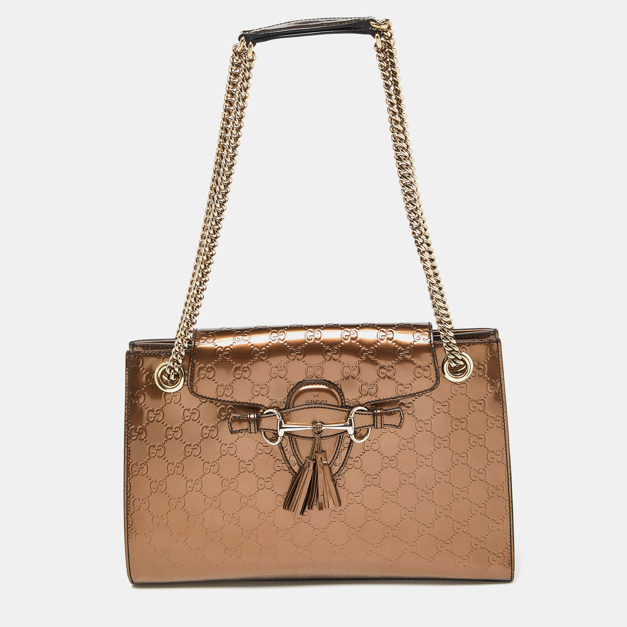 Gucci brown guccissima patent leather large emily shoulder bag