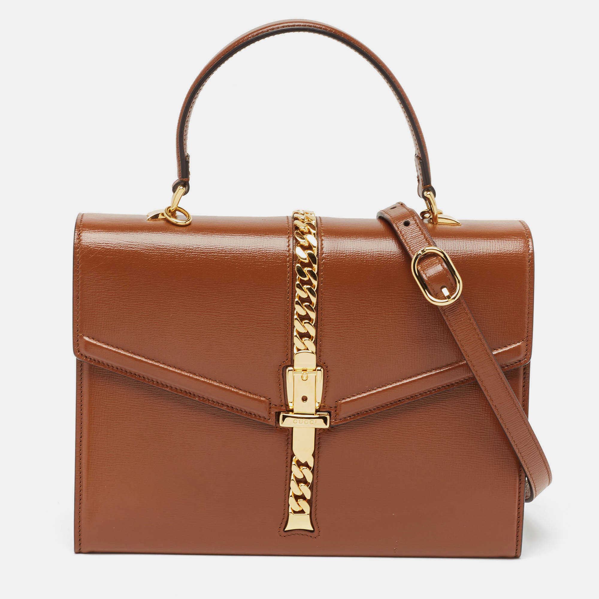 Gucci brown leather sylvie 1969 top handle bag