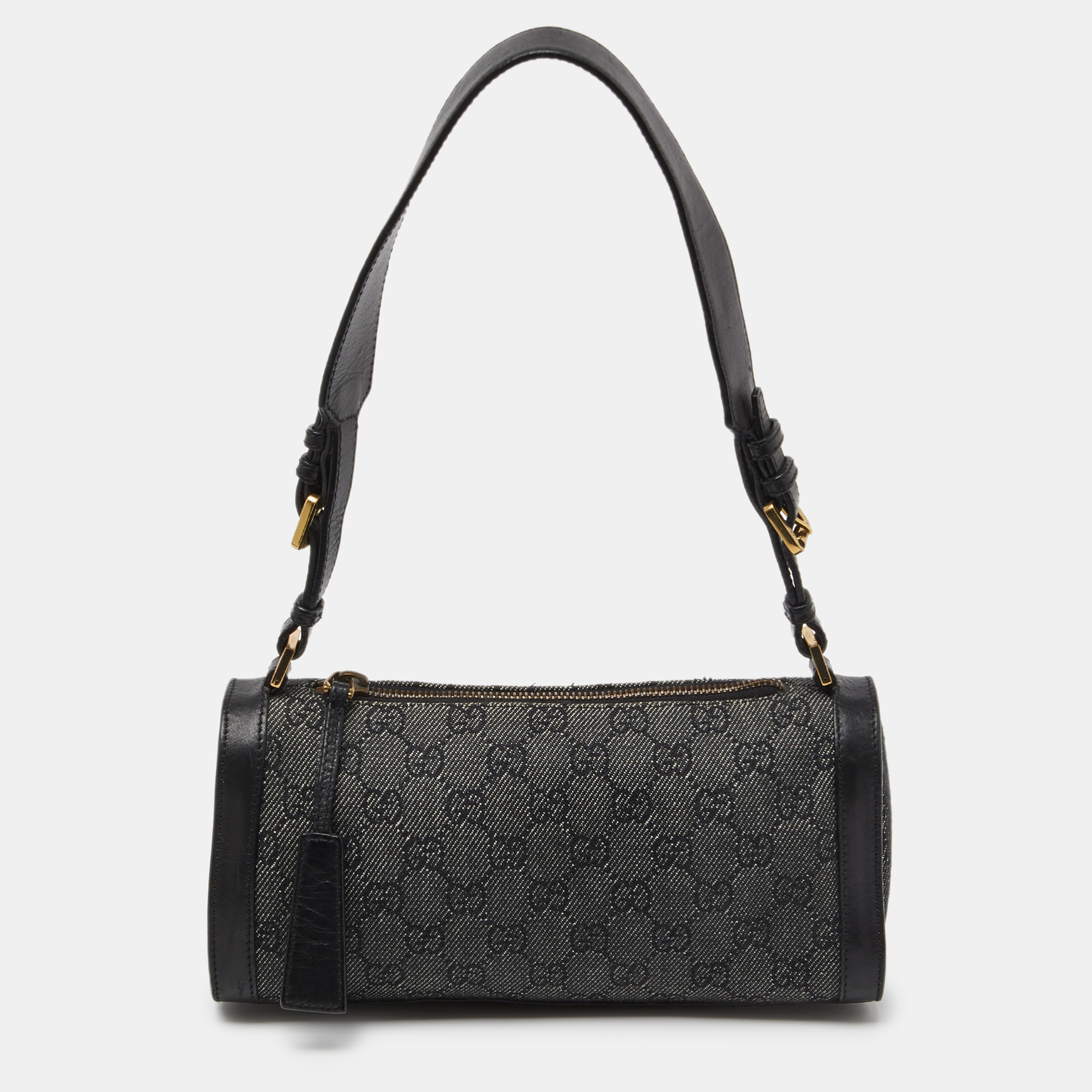 Gucci grey/black gg canvas and leather zip bag