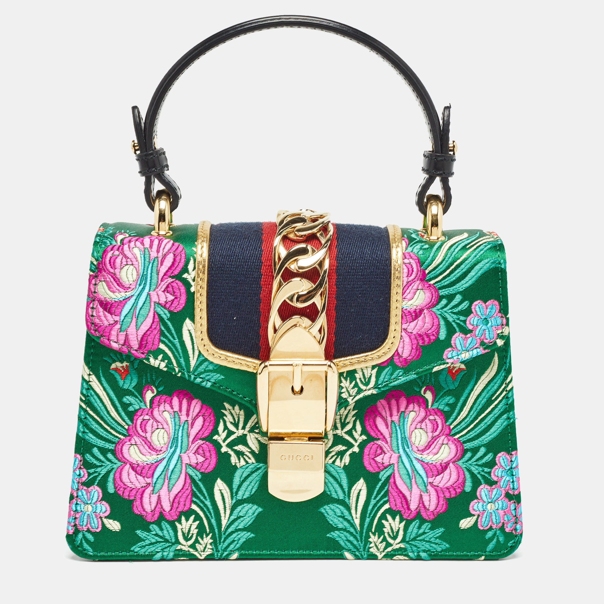 Gucci multicolor floral jacquard mini sylvie top handle bag