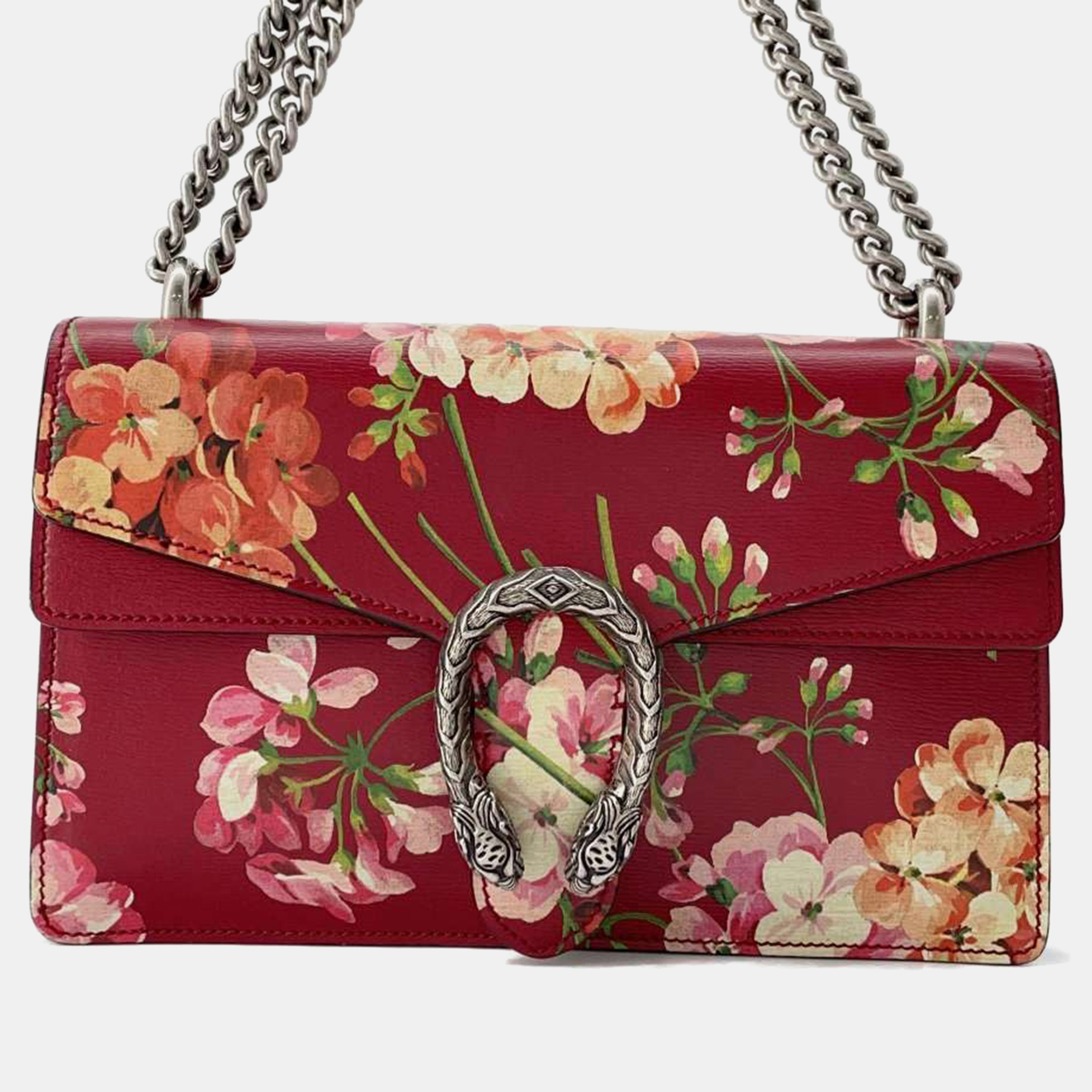 Gucci red leather dionysus blooms chain shoulder bag
