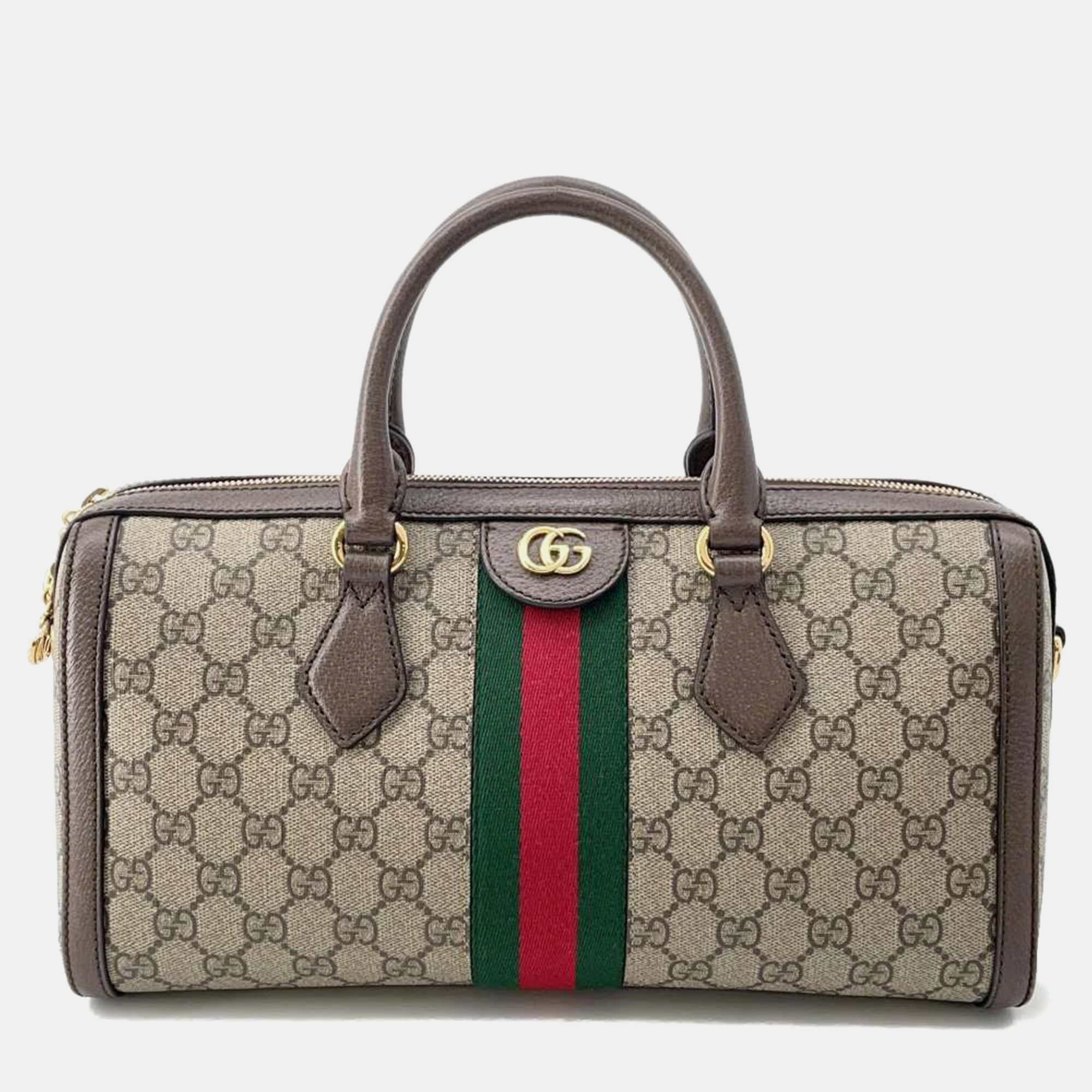 Gucci beige/brown gg supreme canvas and leather medium ophidia boston bag