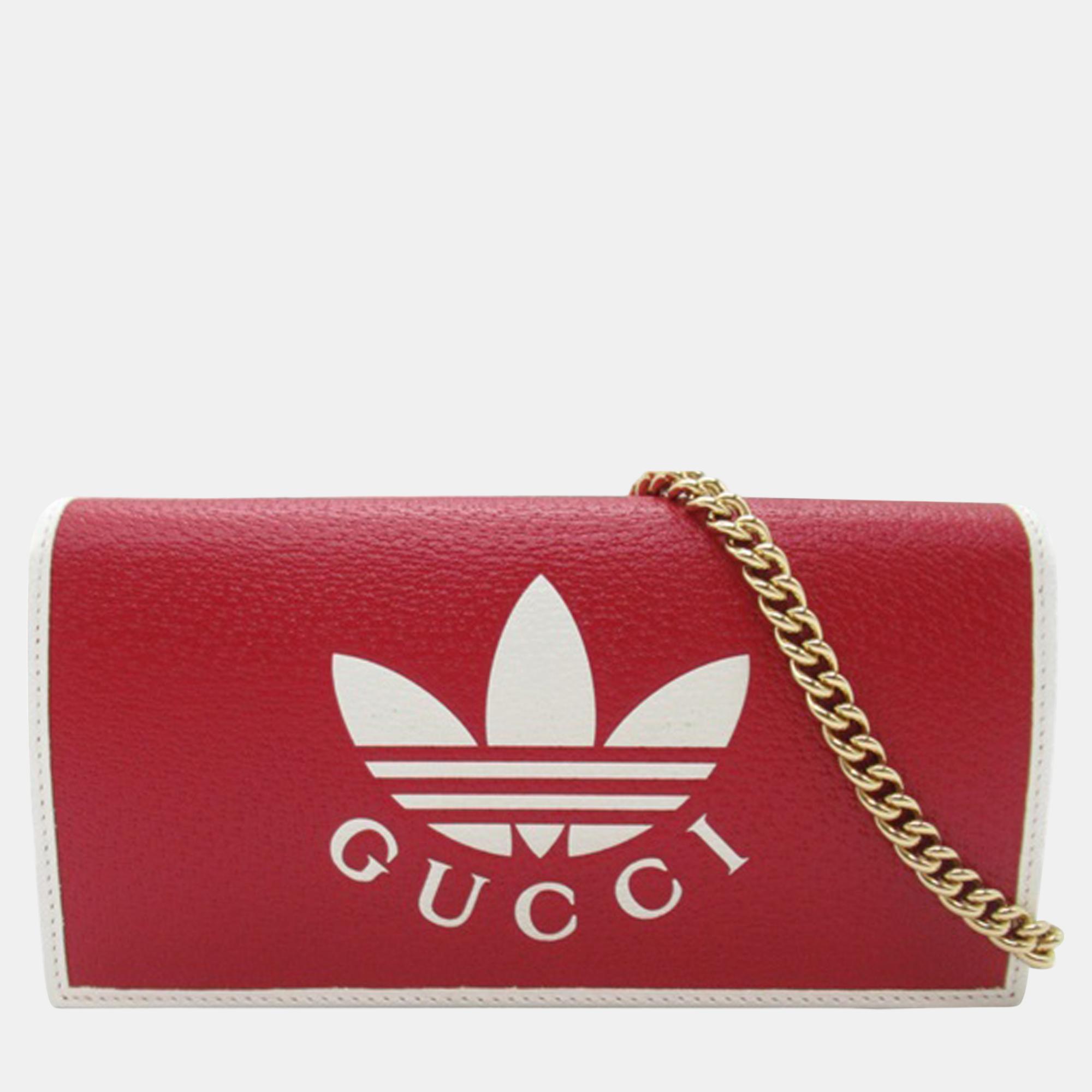 Gucci red/white adidas leather wallet on chain