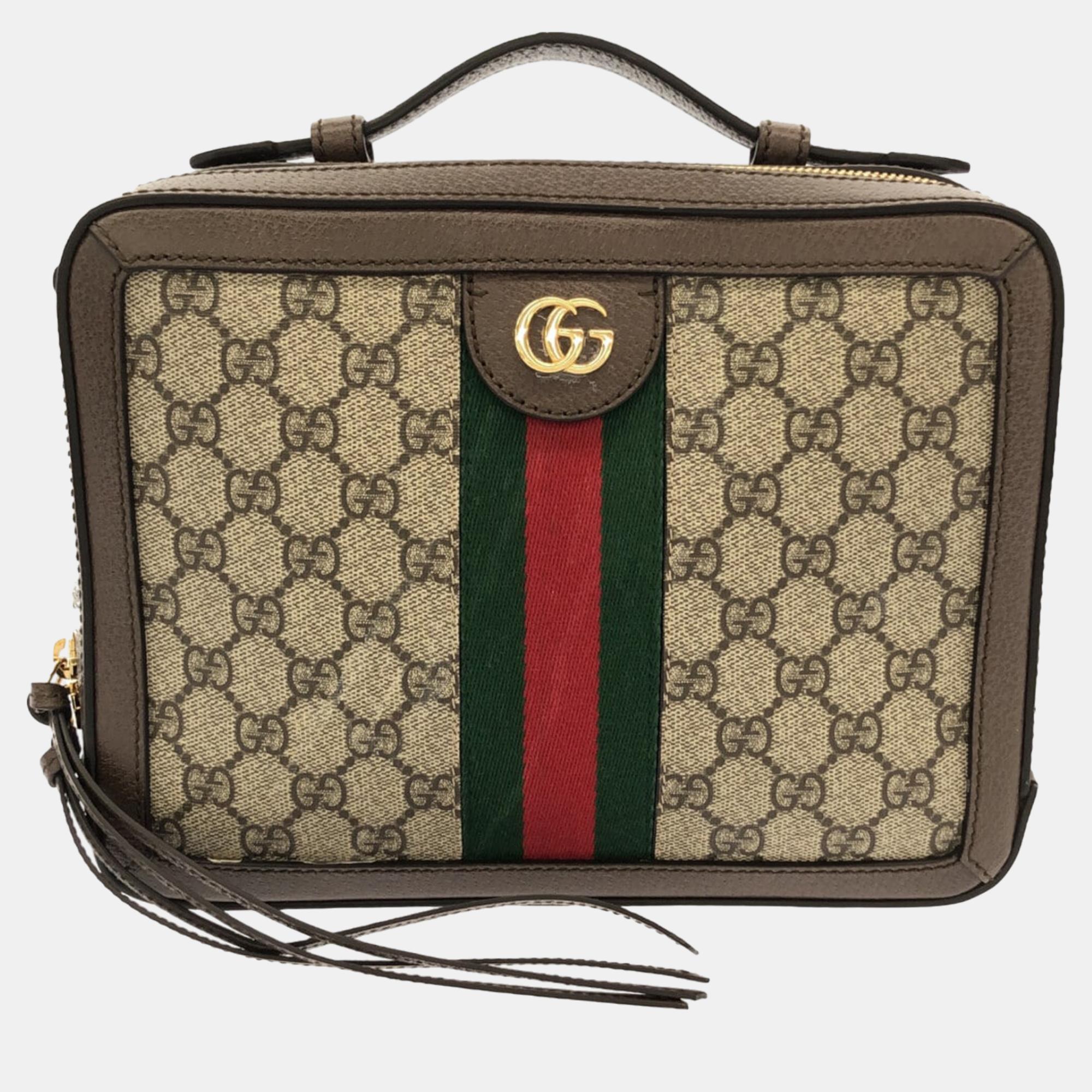 Gucci beige/brown small gg supreme ophidia satchel
