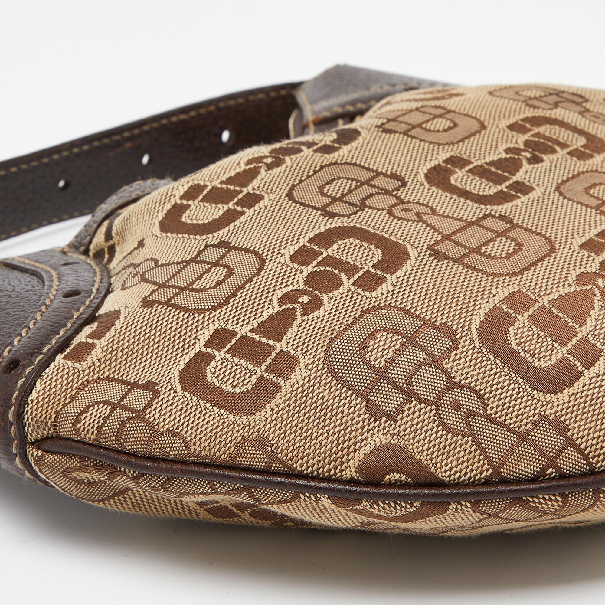 Gucci Beige/Ebony Horsebit Print Canvas And Leather Mini Hobo