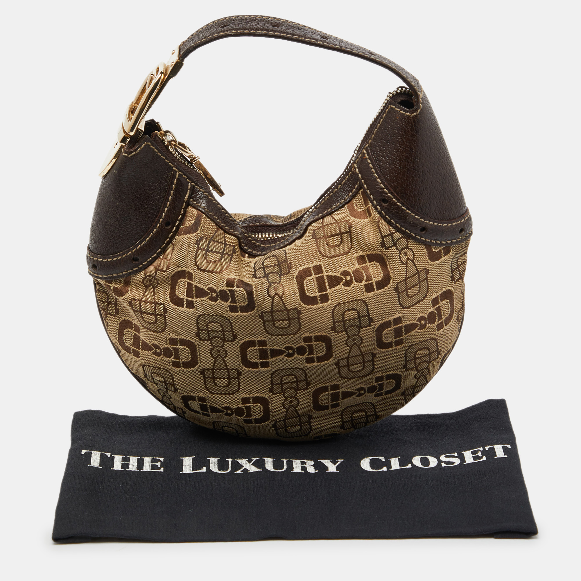 Gucci Beige/Ebony Horsebit Print Canvas And Leather Mini Hobo