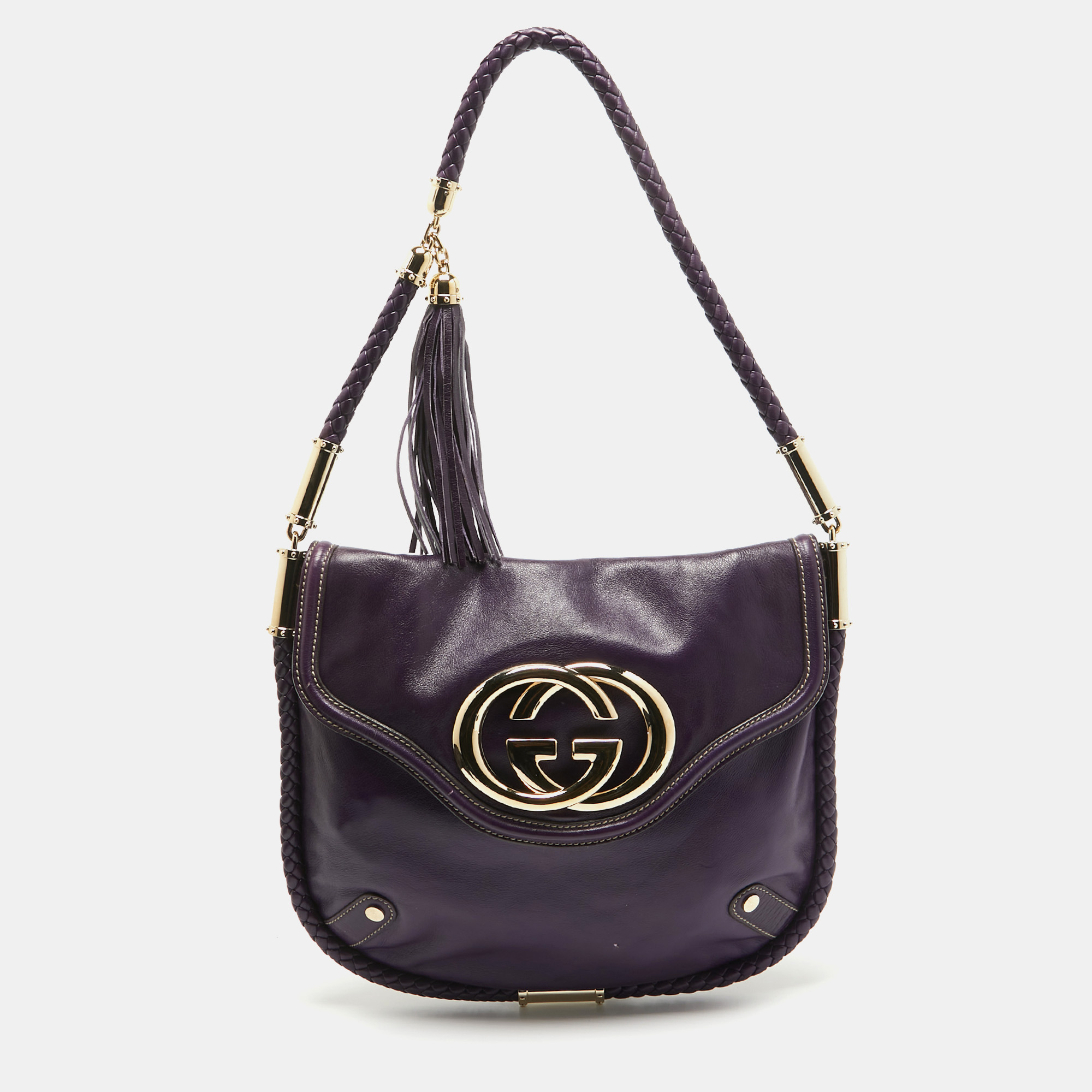 Gucci purple leather britt tassel flap bag