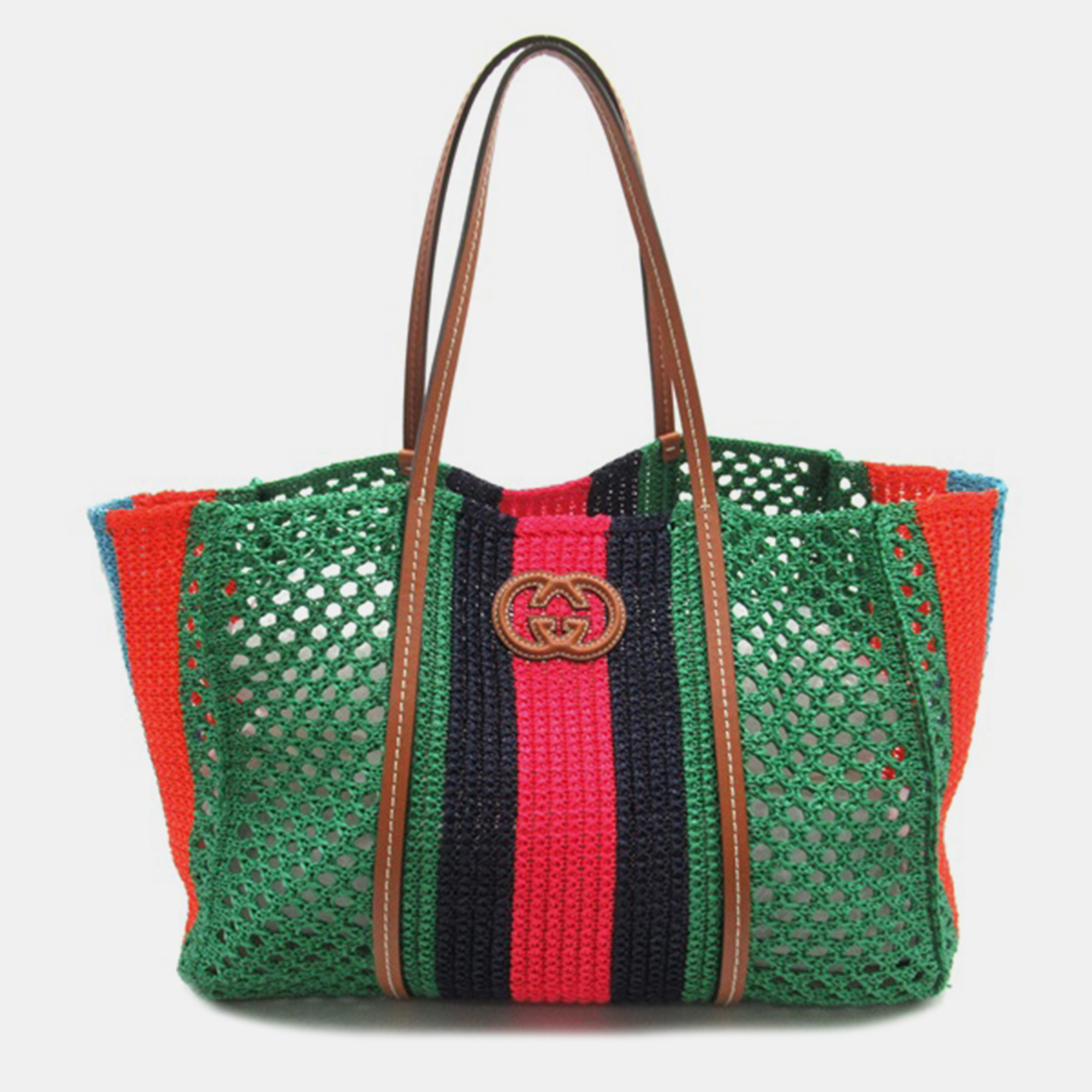 Gucci green others woven interlocking g tote bag