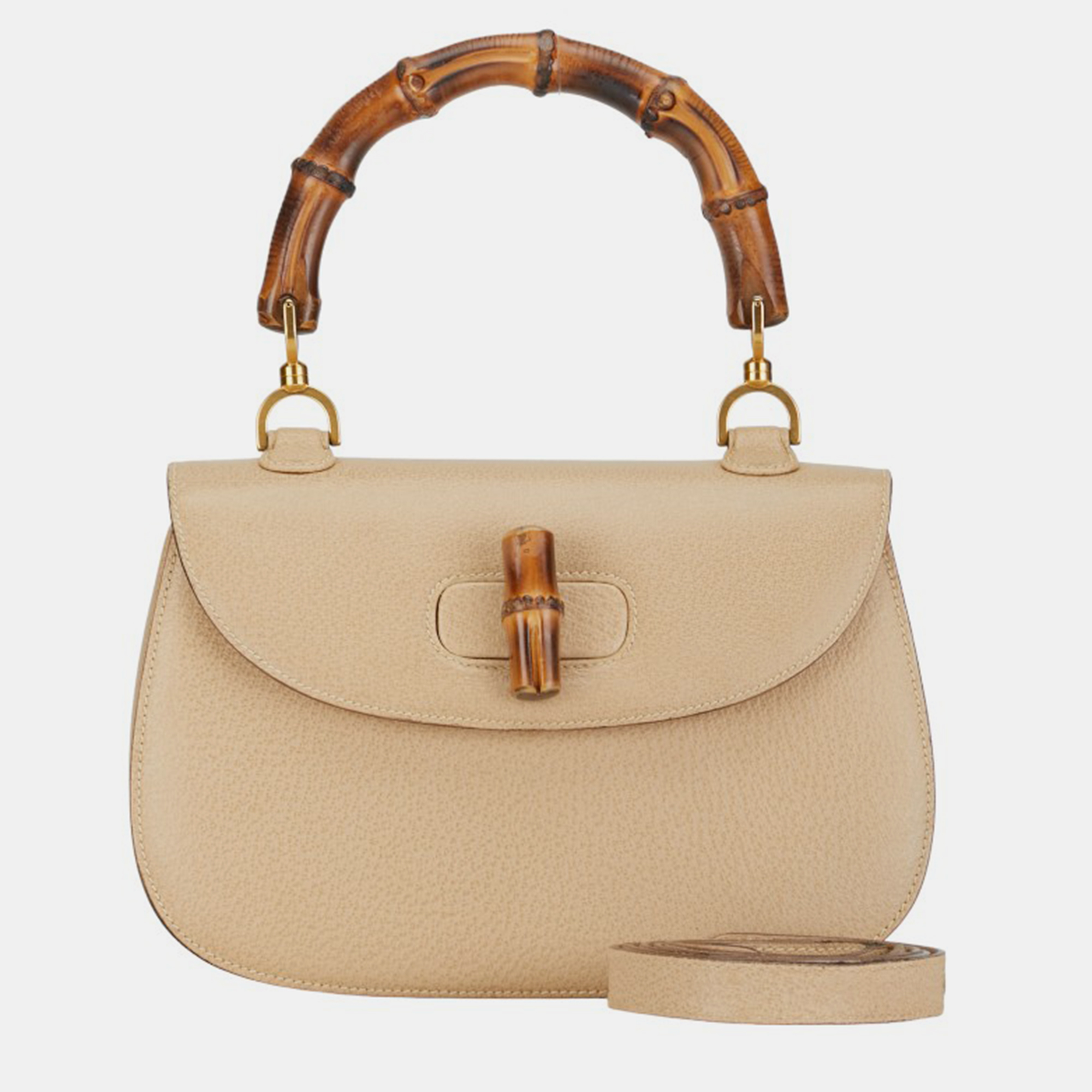 Gucci beige leather 1947 bamboo top handle bag