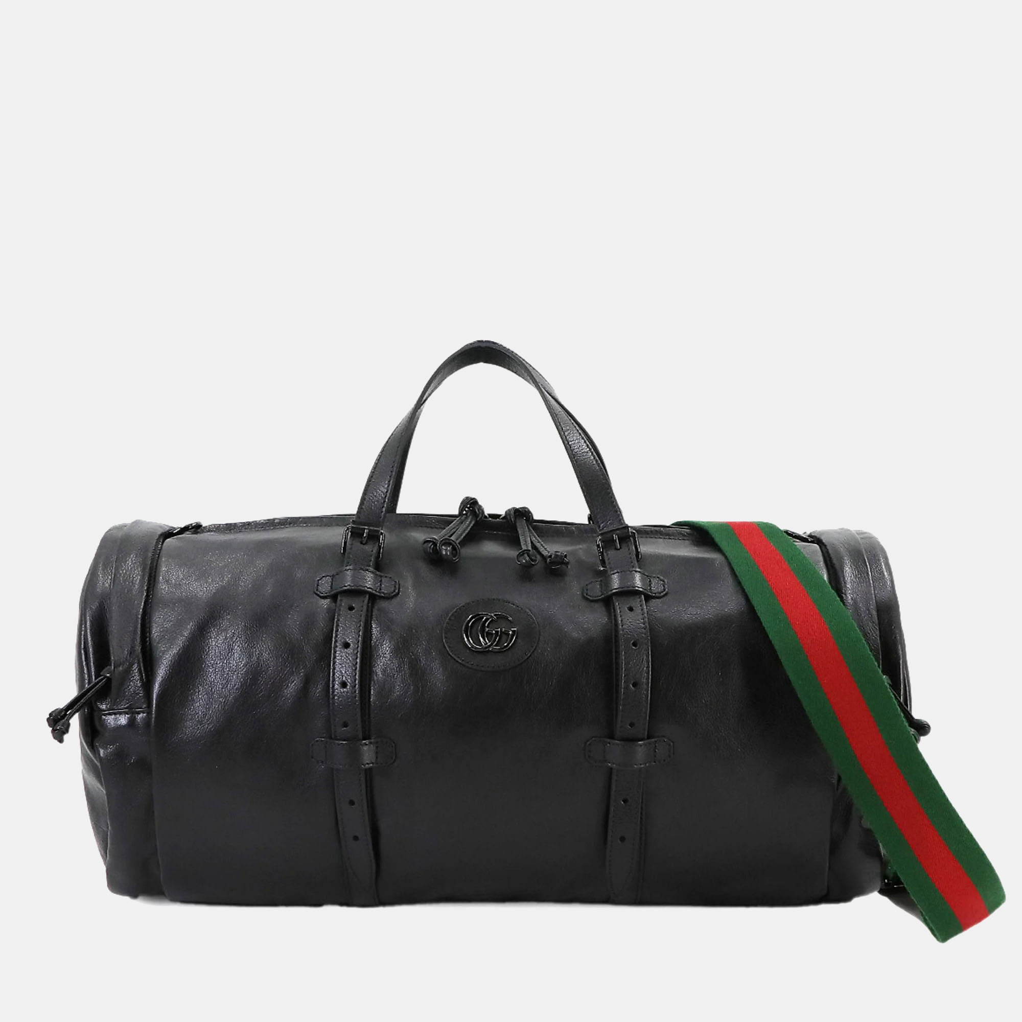Gucci black leather tonal double g large duffle bag