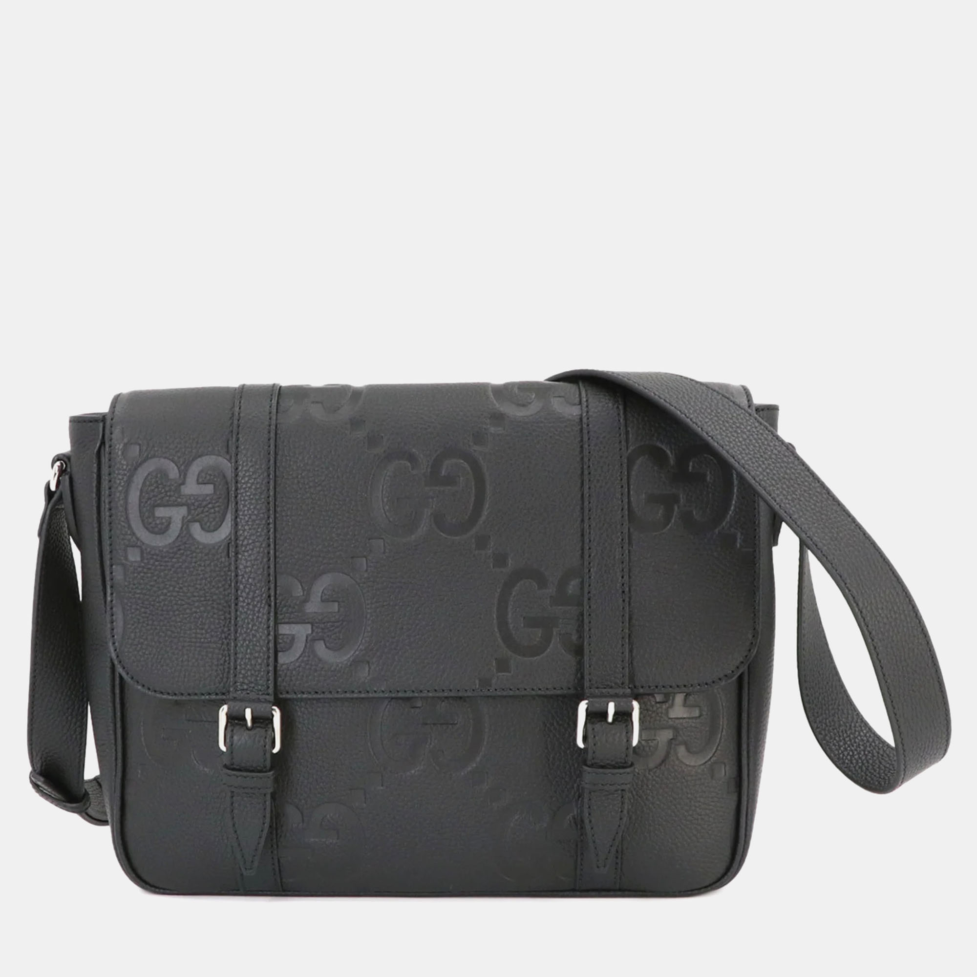 Gucci black leather jumbo gg shoulder bag