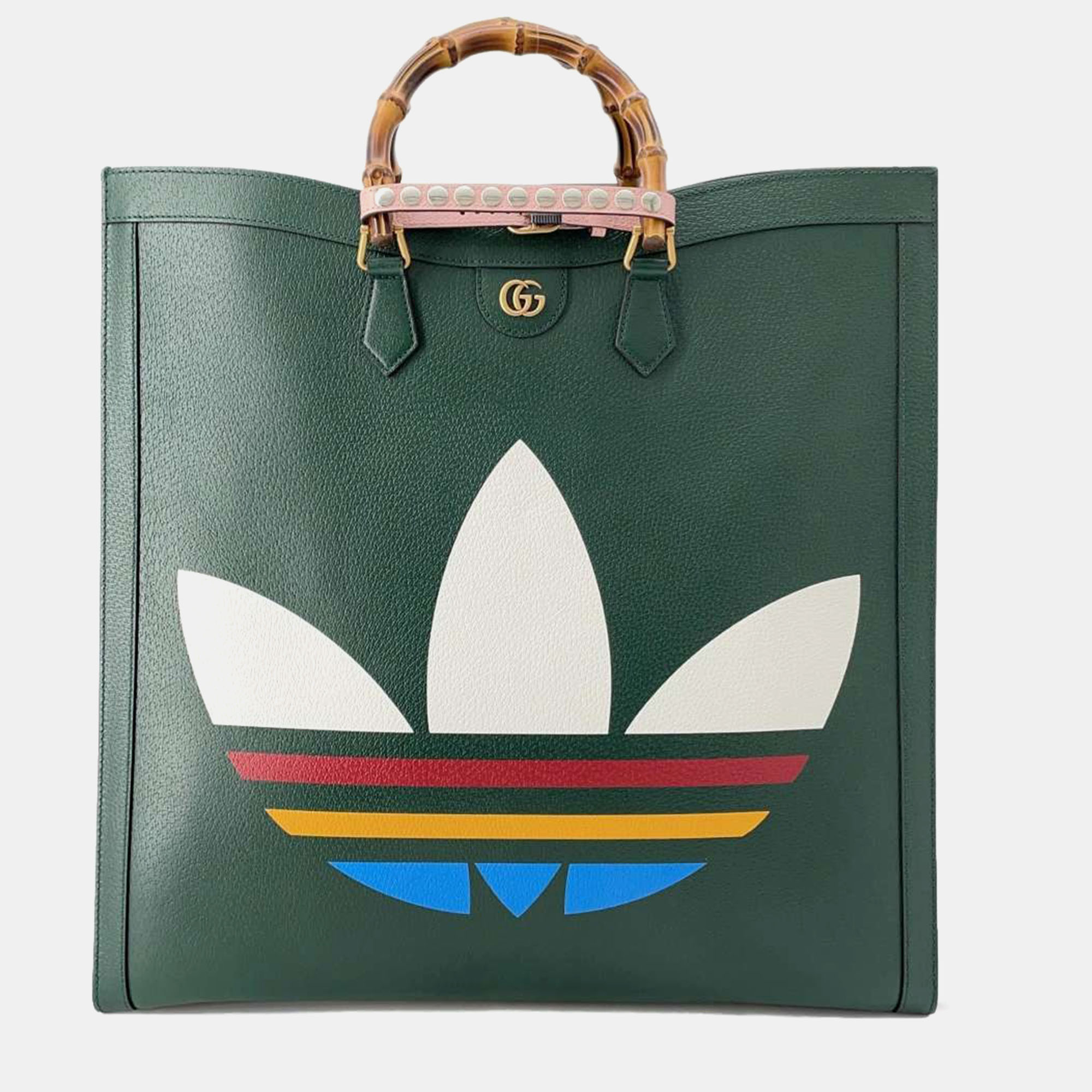 Gucci x adidas green leather diana maxi tote bag