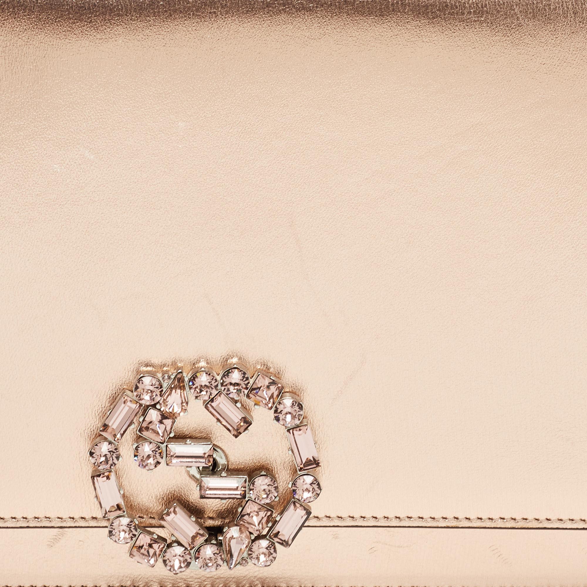 Gucci Rose Gold Leather Crystals Broadway Clutch Bag