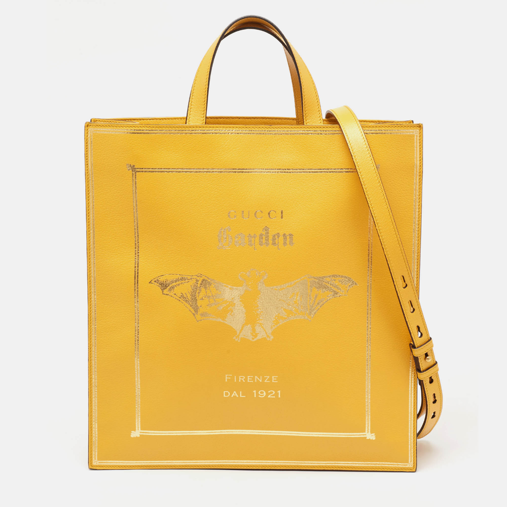 Gucci mustard leather garden bat vertical shopping tote