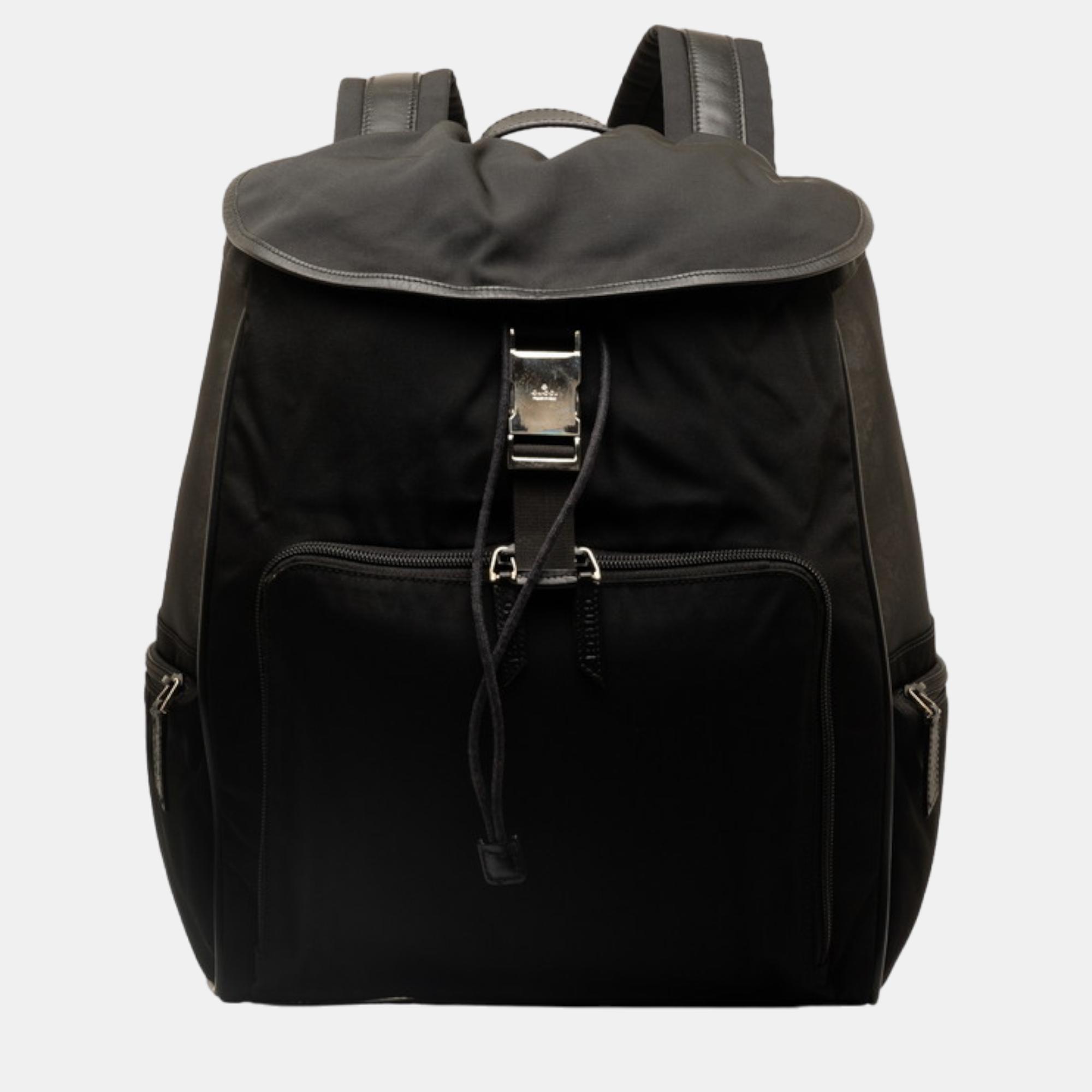 Gucci black nylon and leather trim backpack