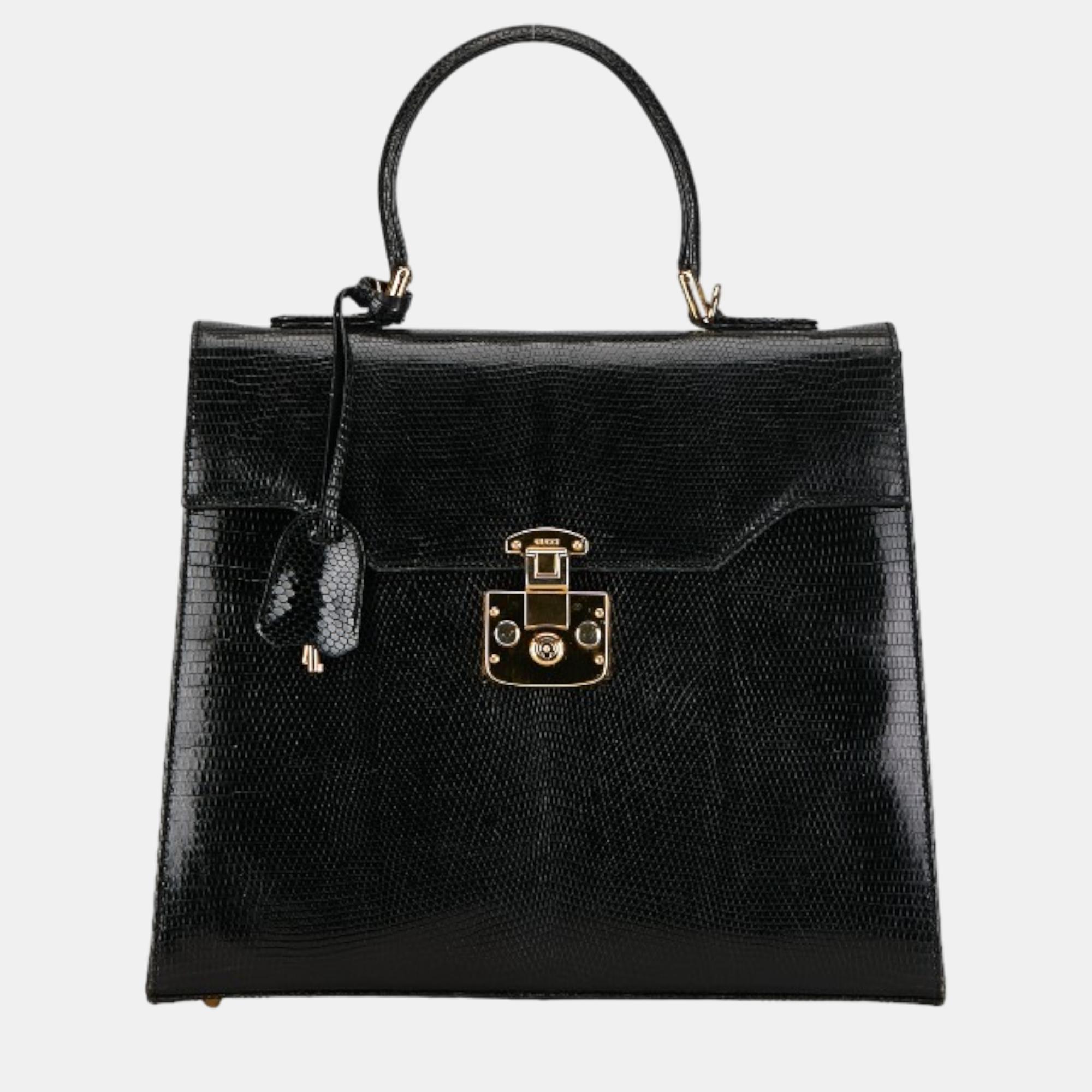 Gucci black leather lady lock handbag