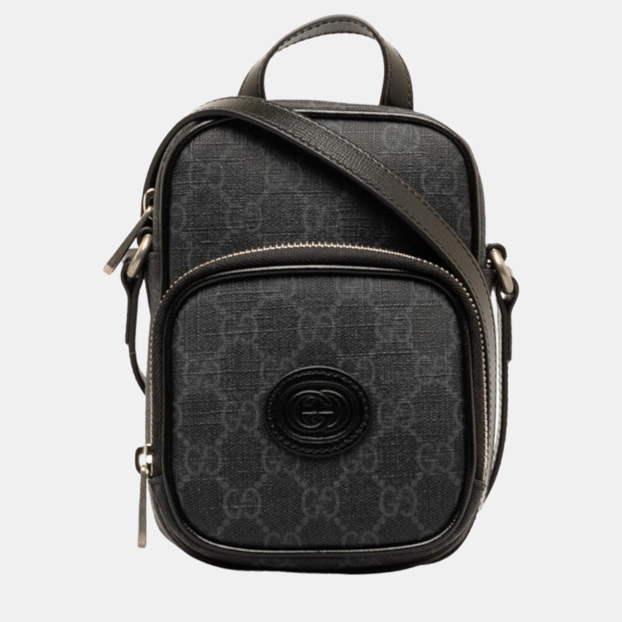Gucci black canvas gg supreme mini shoulder bag