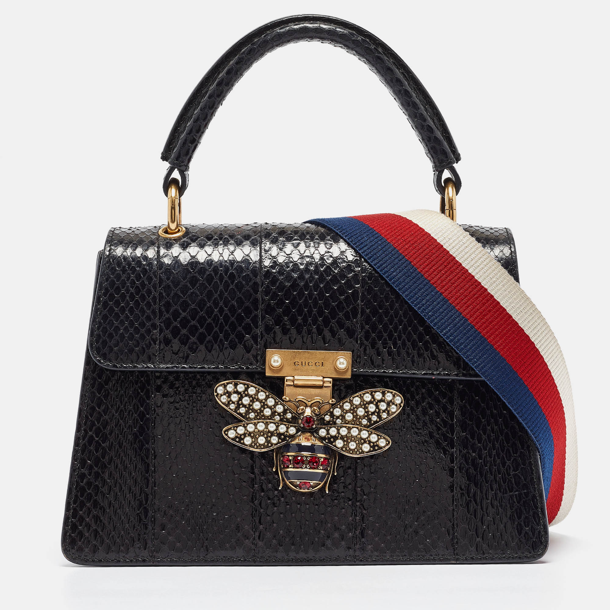 Gucci black water snake small queen margaret top handle bag