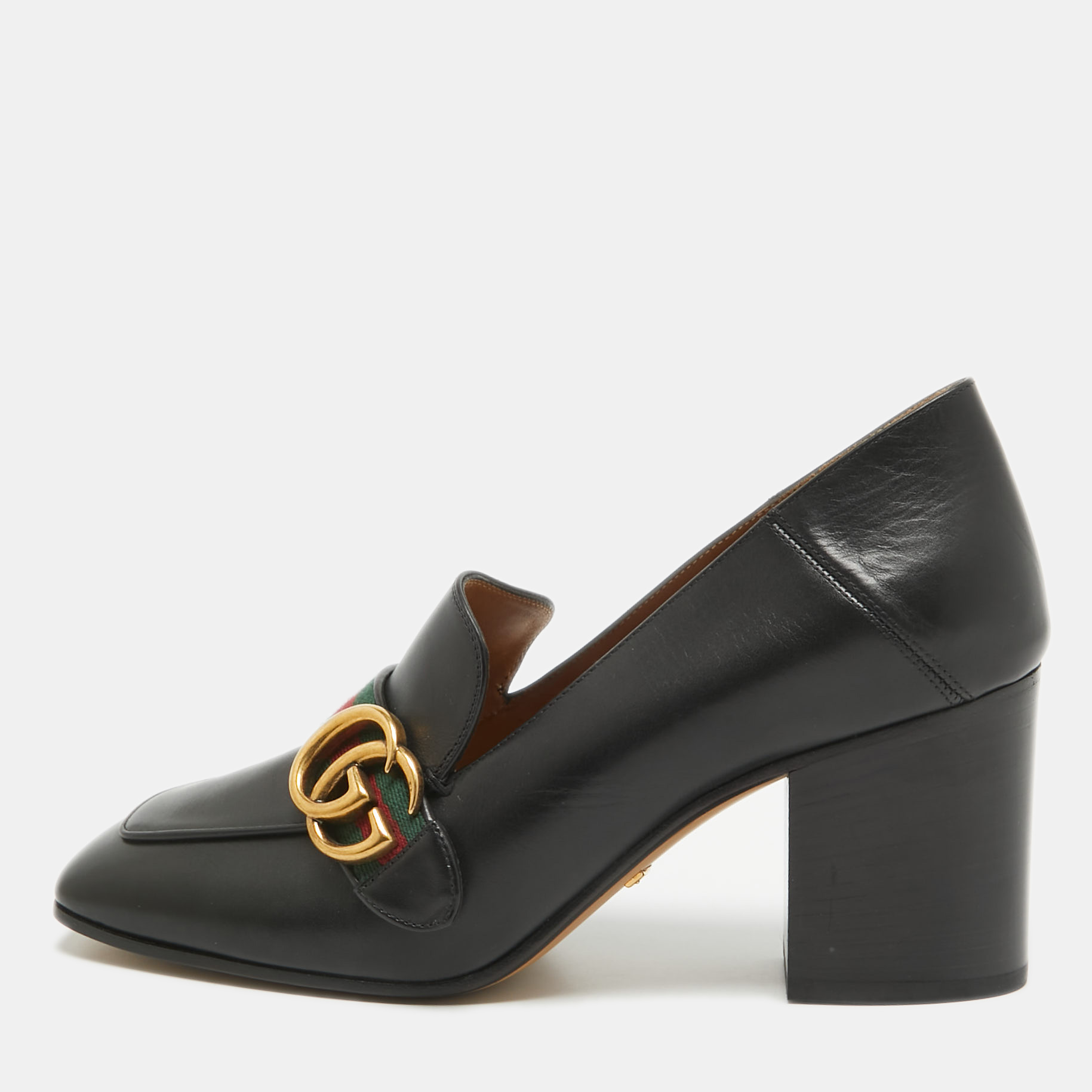 Gucci black leather peyton loafer pumps size 38