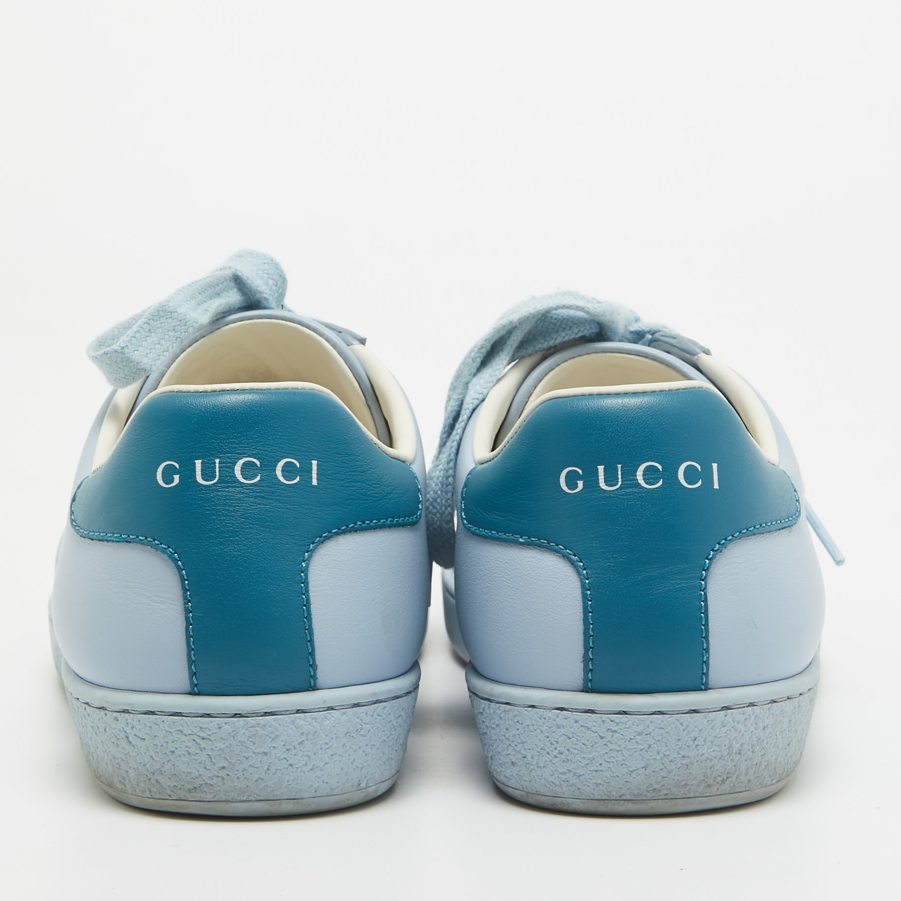 Gucci Blue Leather Perforated Interlocking G Ace Sneakers Size 35.5