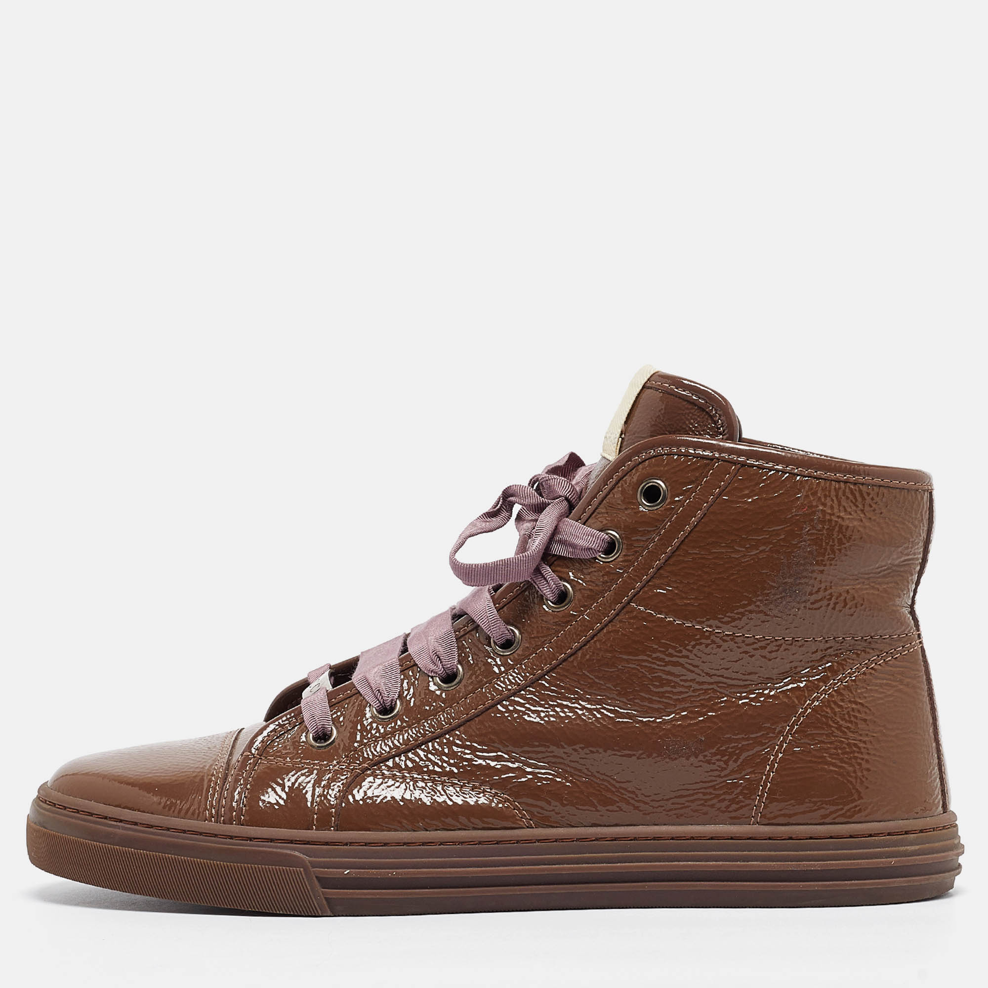 Gucci brown patent gg high top sneakers size 40