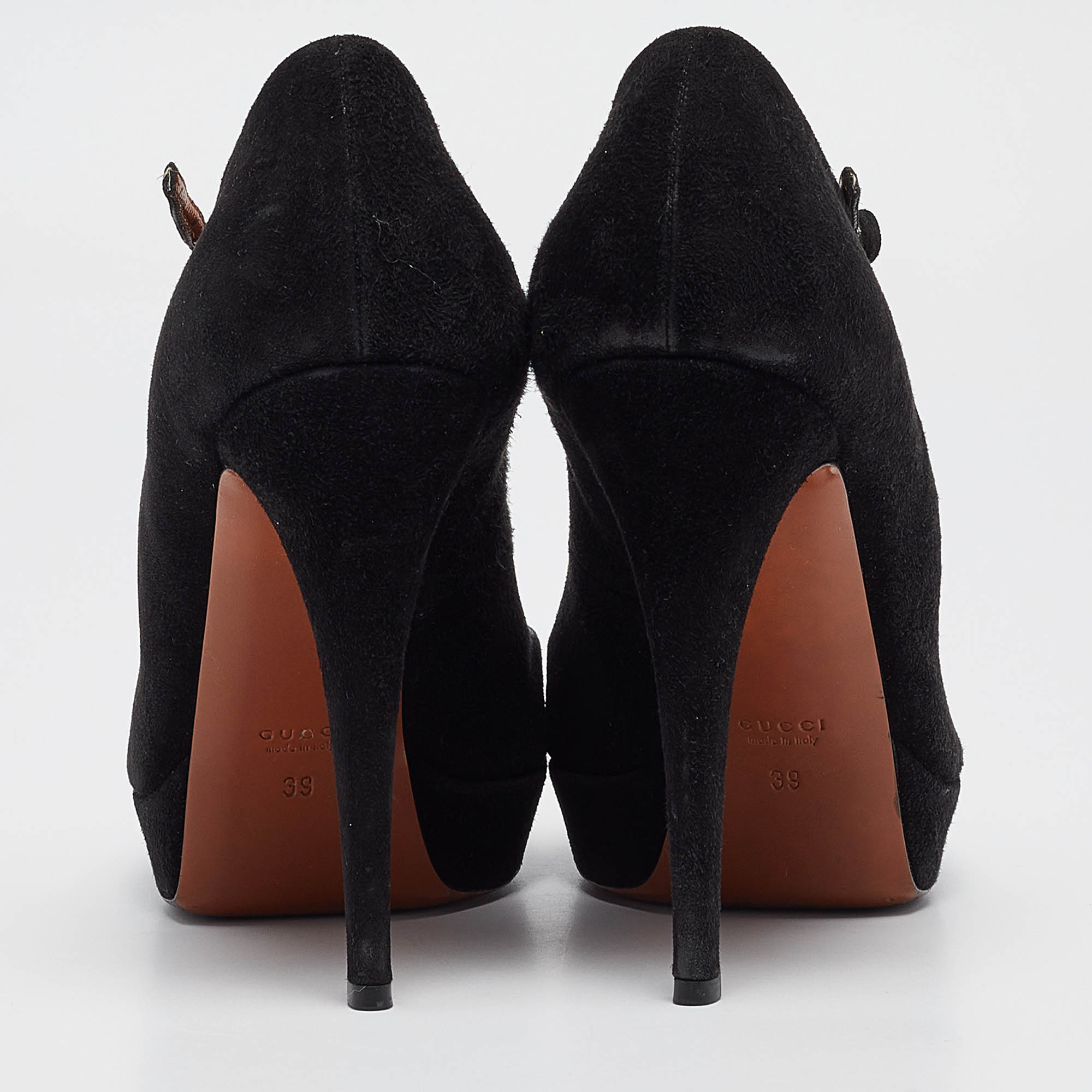 Gucci Black Suede Betty Ankle Strap Pumps Size 39