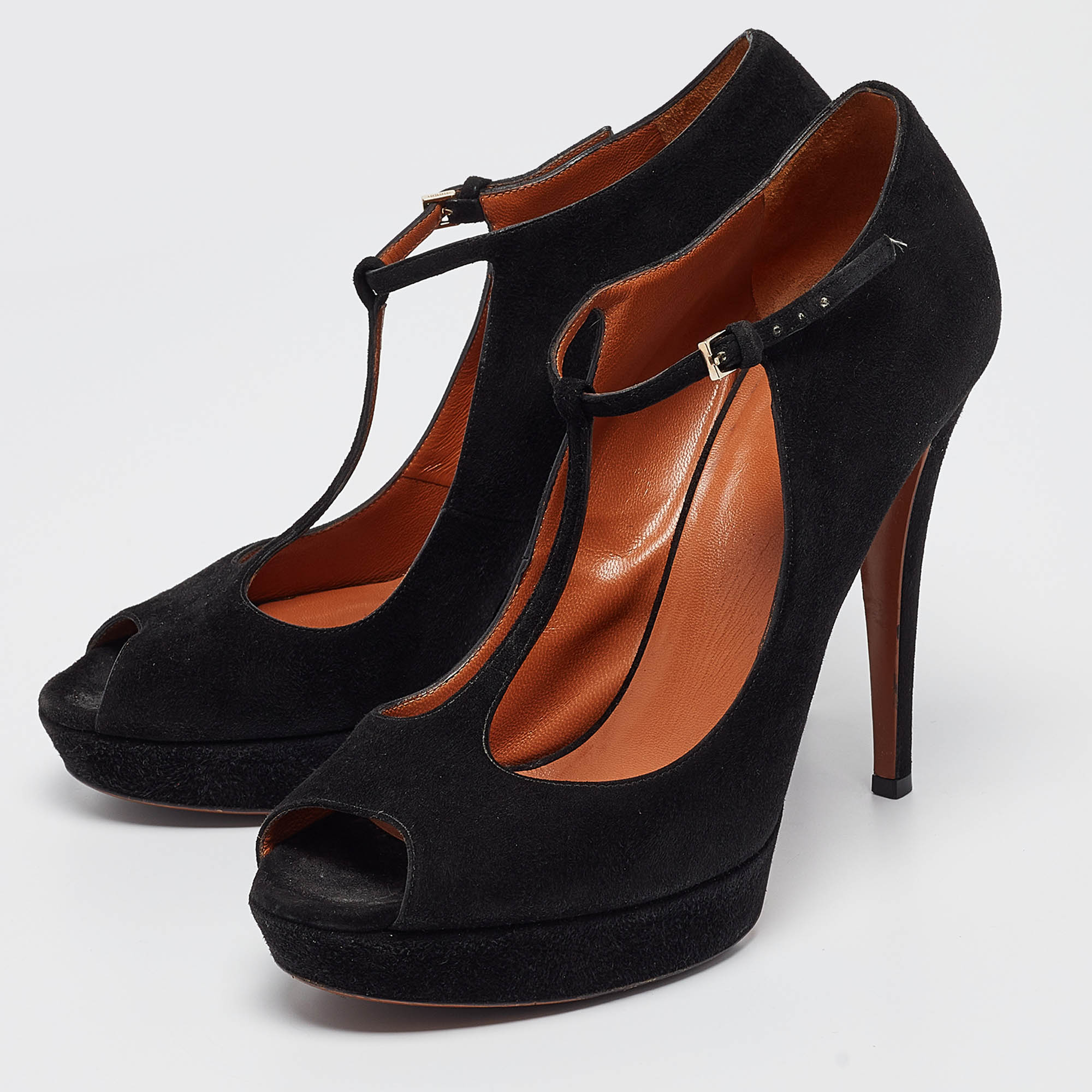 Gucci Black Suede Betty Ankle Strap Pumps Size 39