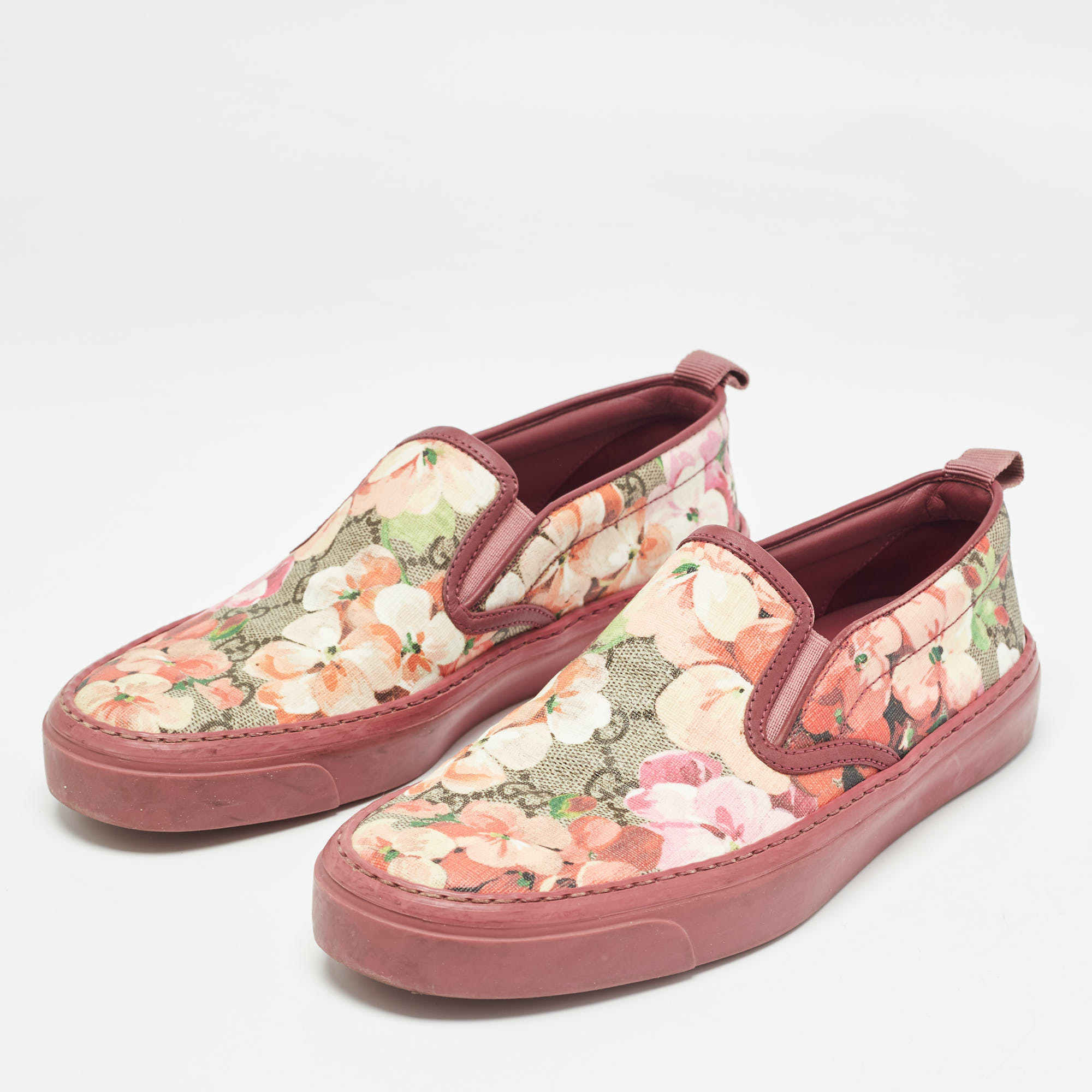 Gucci Pink Canvas Flower Print Slip On Sneakers Size 36