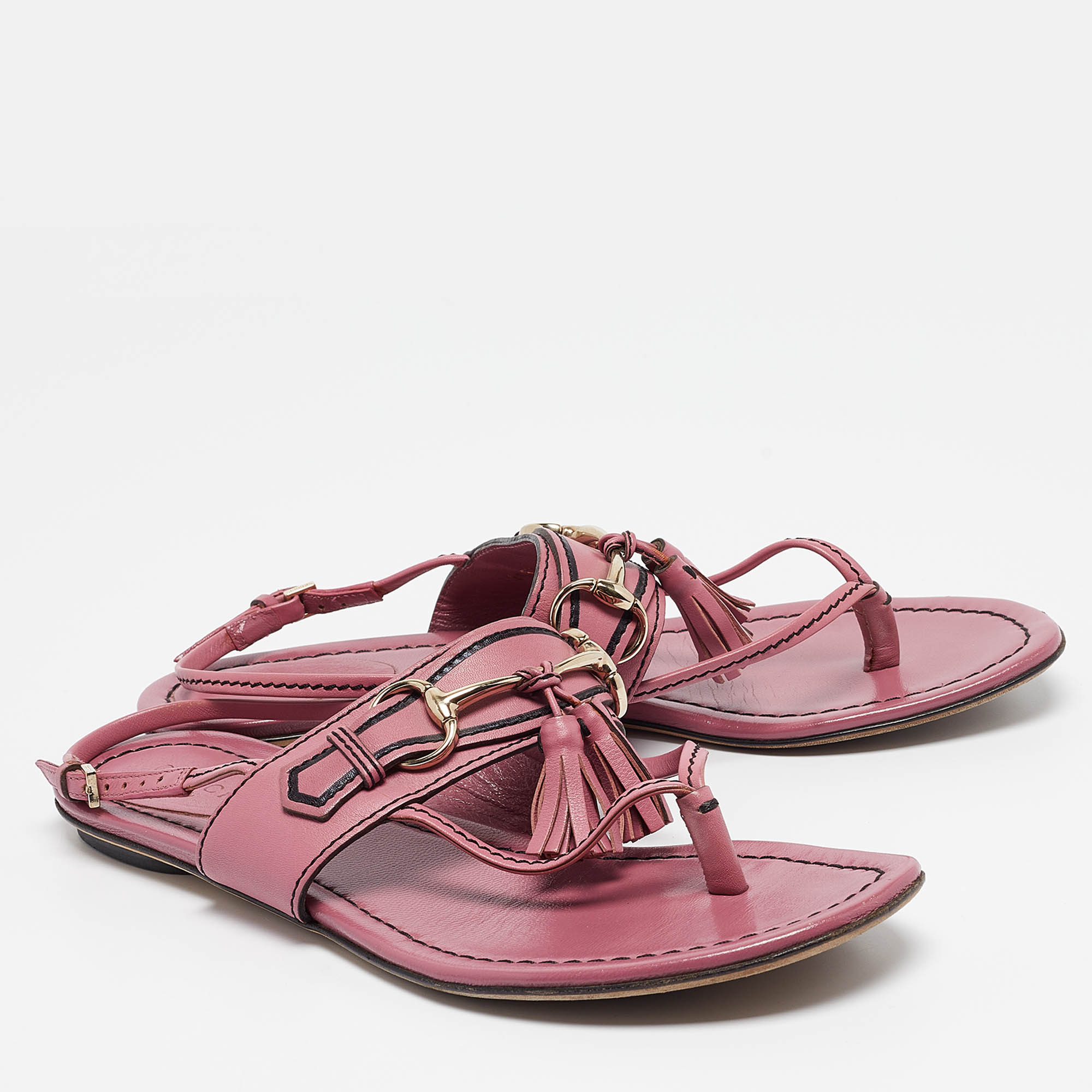 Gucci Pink Leather Fringe Slingback Sandals Size  37