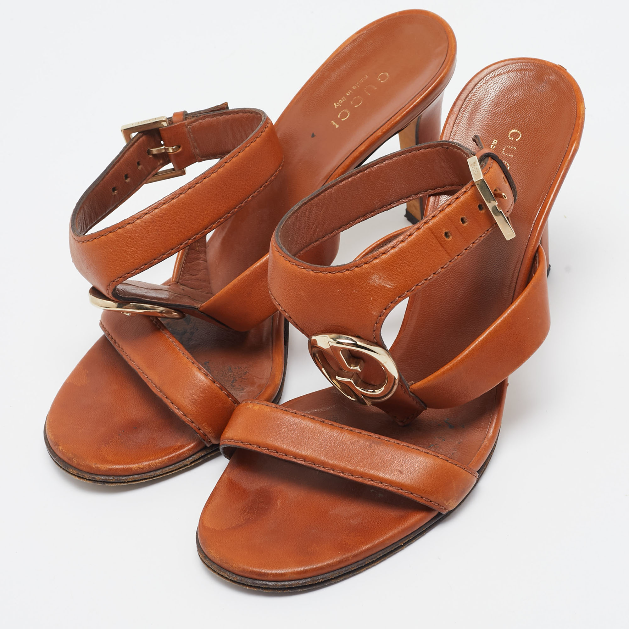 Gucci Brown Leather Ankle Strap Sandals Size 37