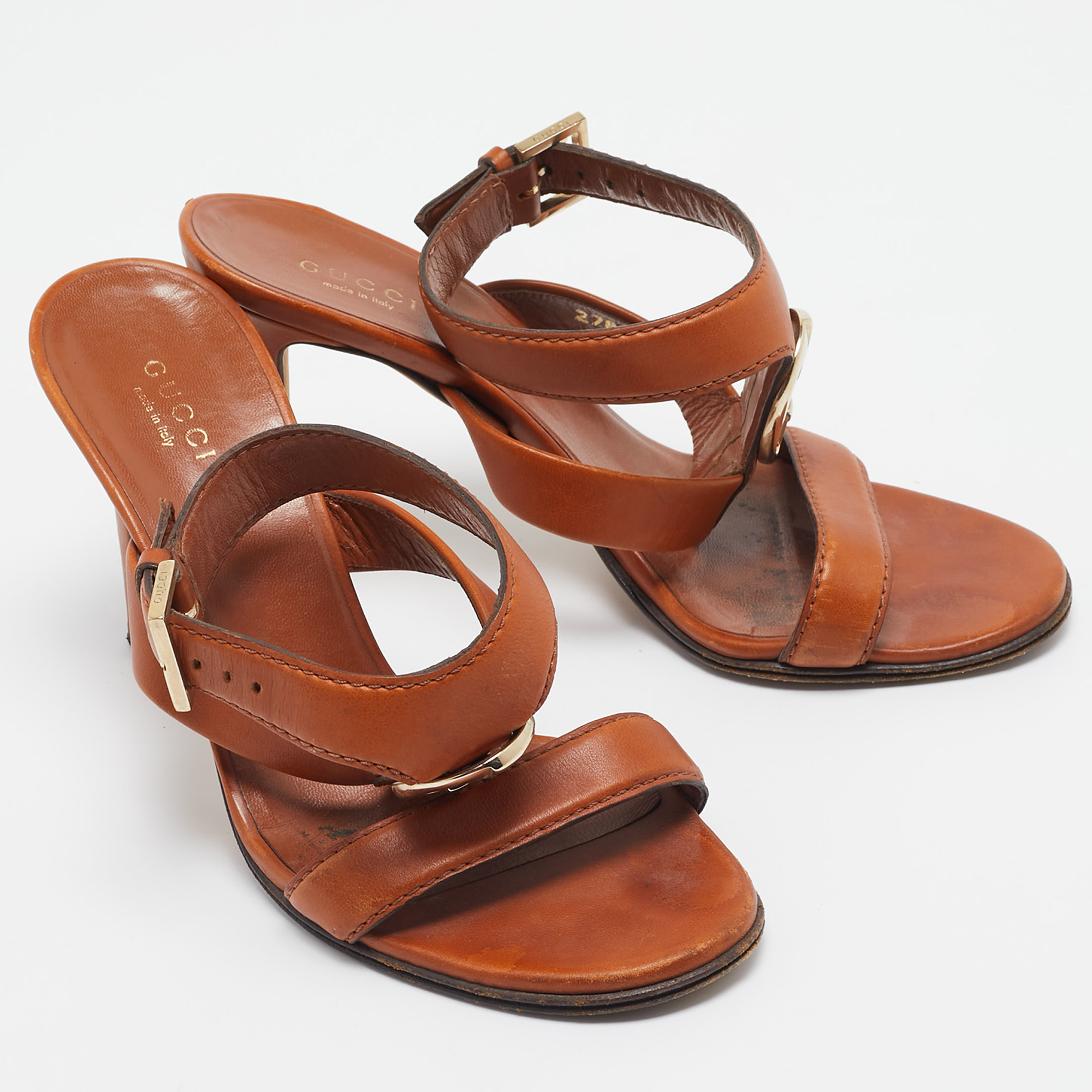 Gucci Brown Leather Ankle Strap Sandals Size 37