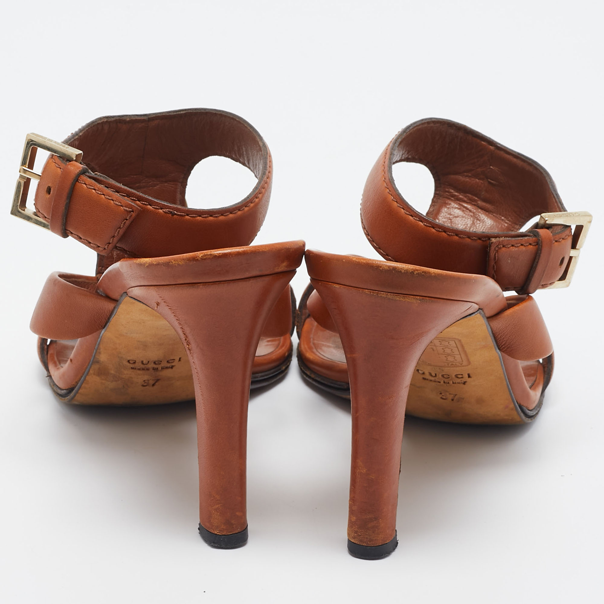 Gucci Brown Leather Ankle Strap Sandals Size 37