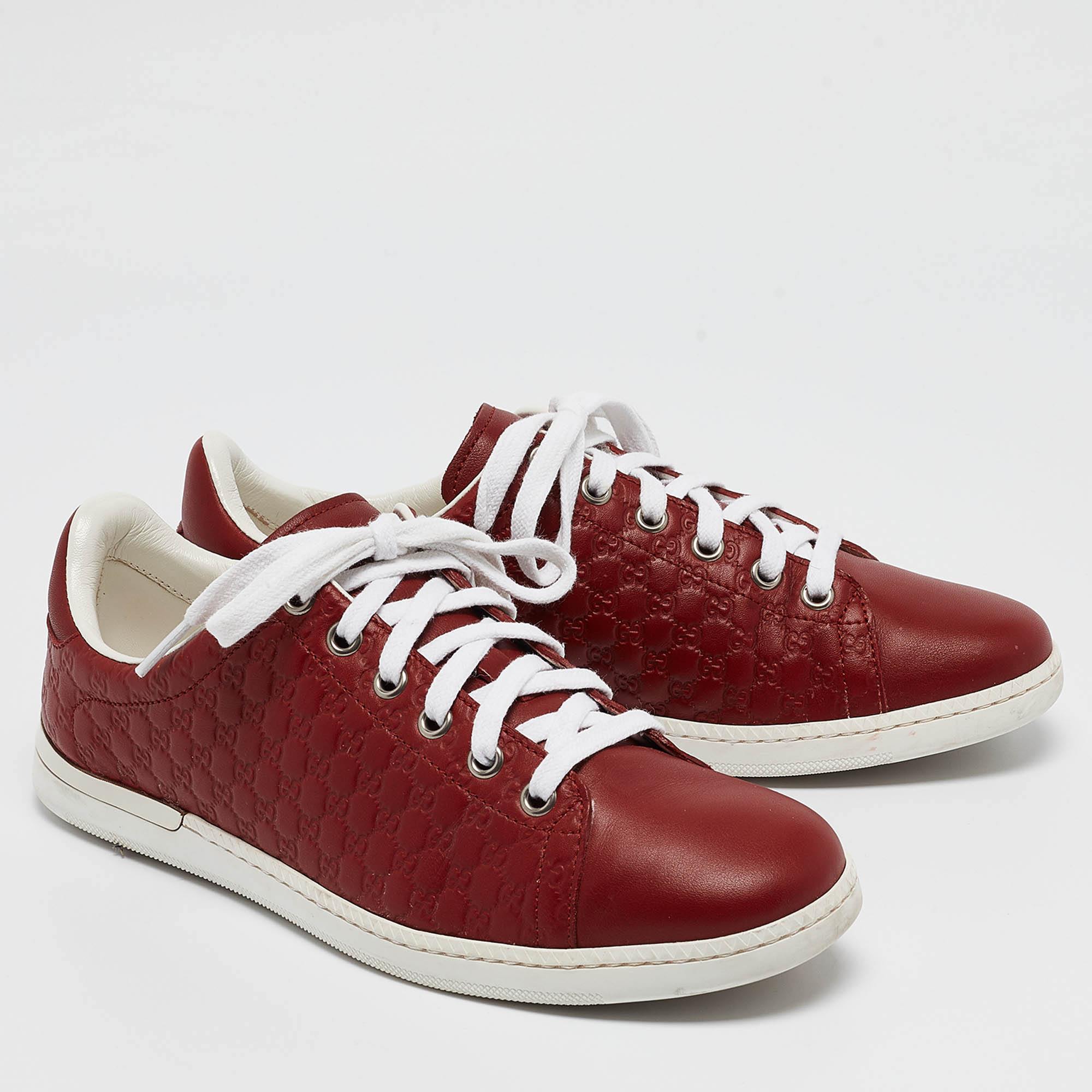 Gucci Red Microguccissima Leather Low Top Sneakers Size 37