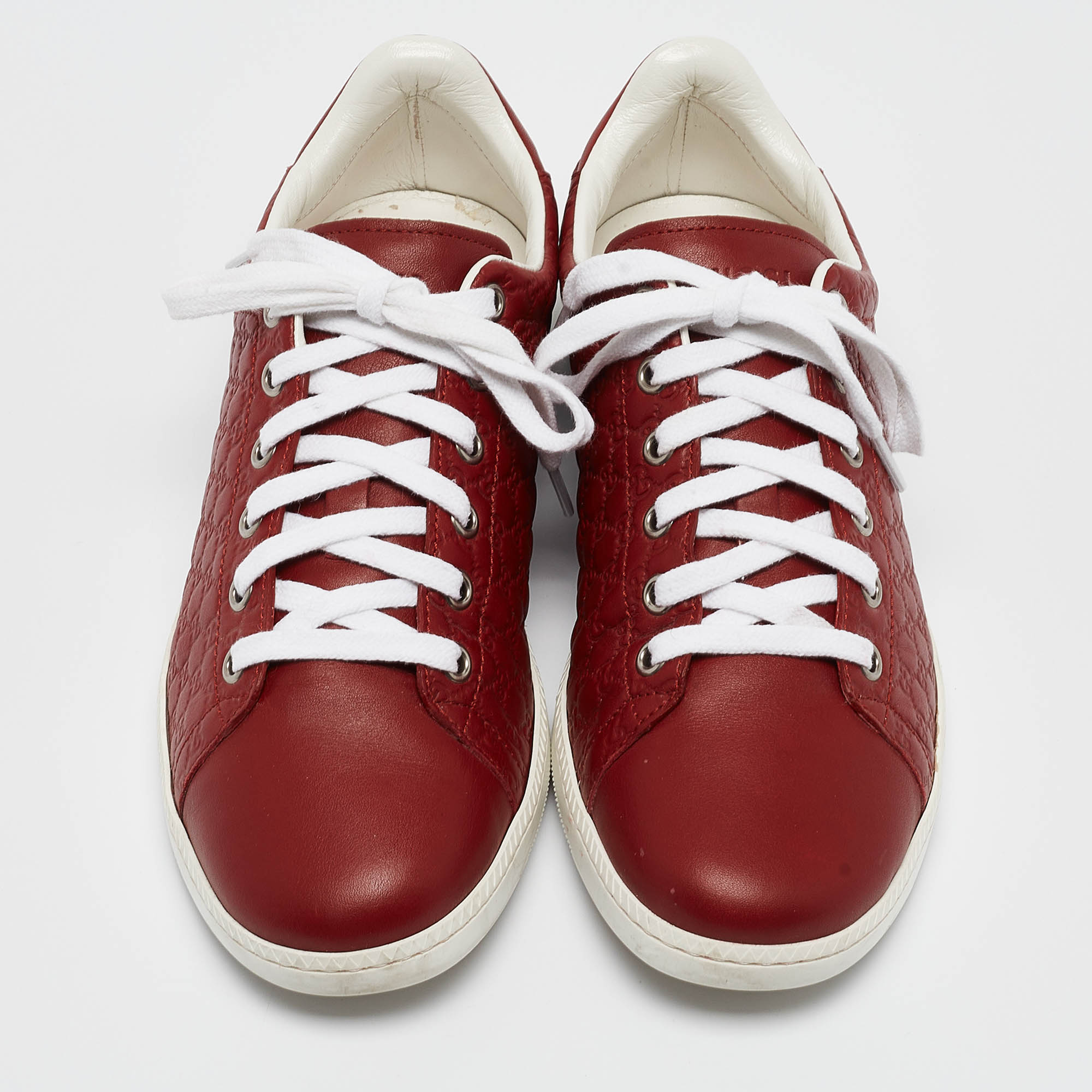 Gucci Red Microguccissima Leather Low Top Sneakers Size 37