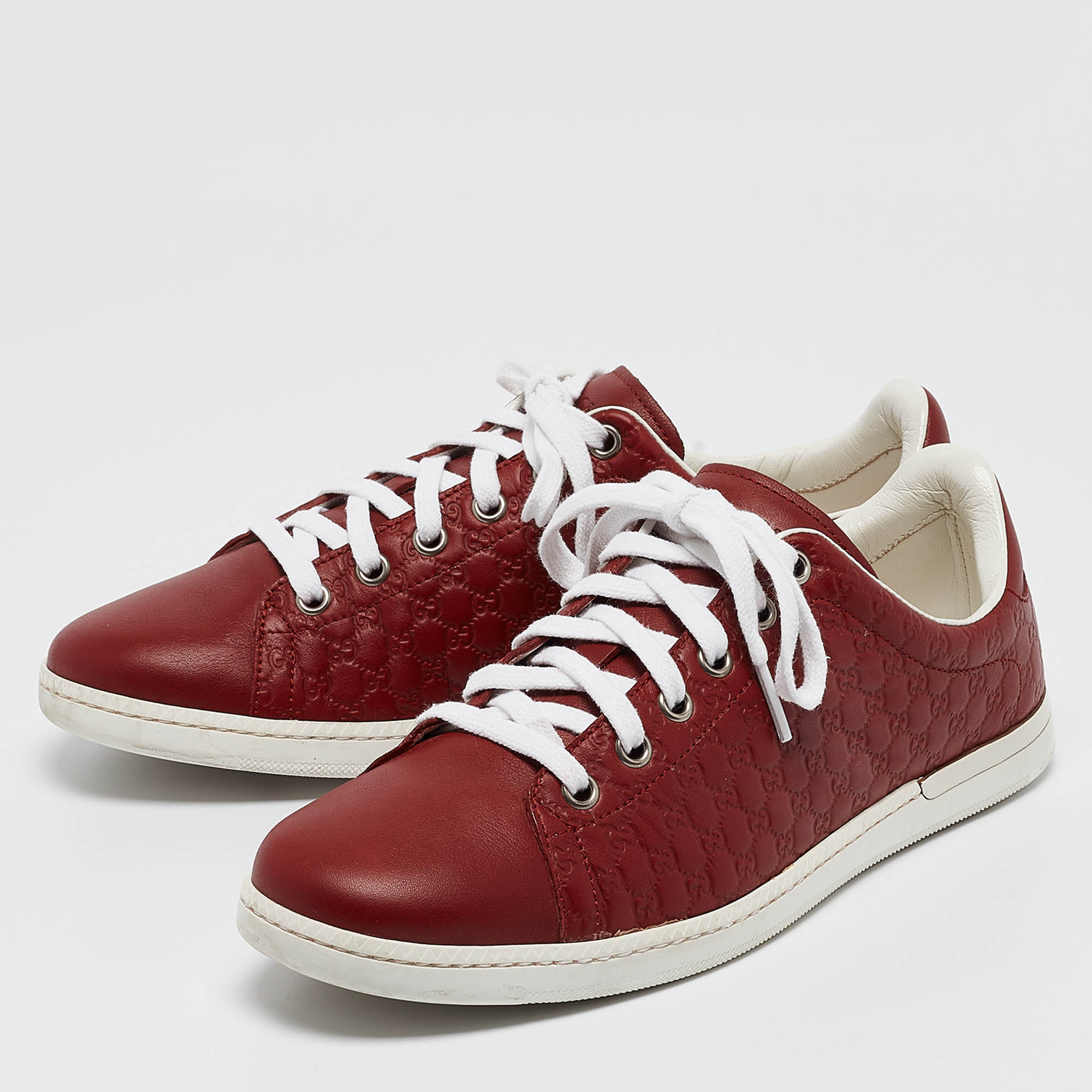 Gucci Red Microguccissima Leather Low Top Sneakers Size 37