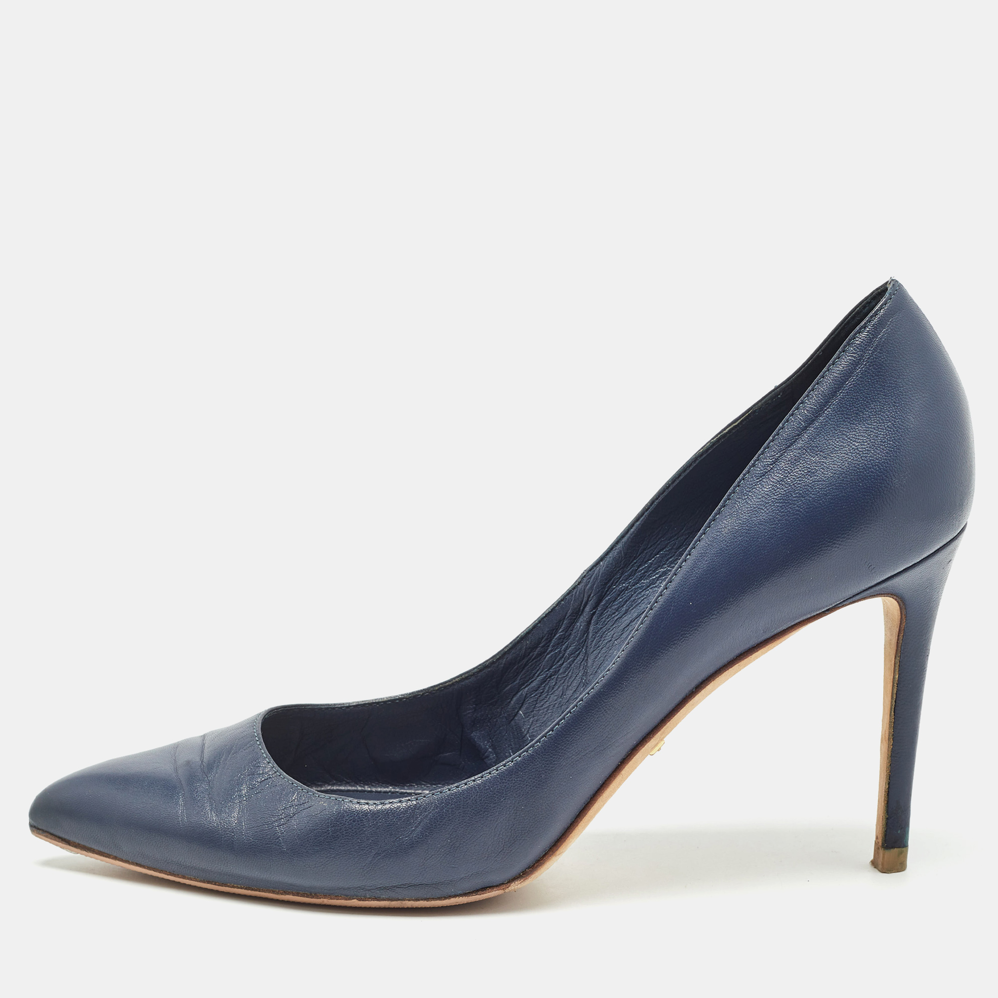 Gucci Navy Blue Leather Pointed Toe Pumps Size 38.5