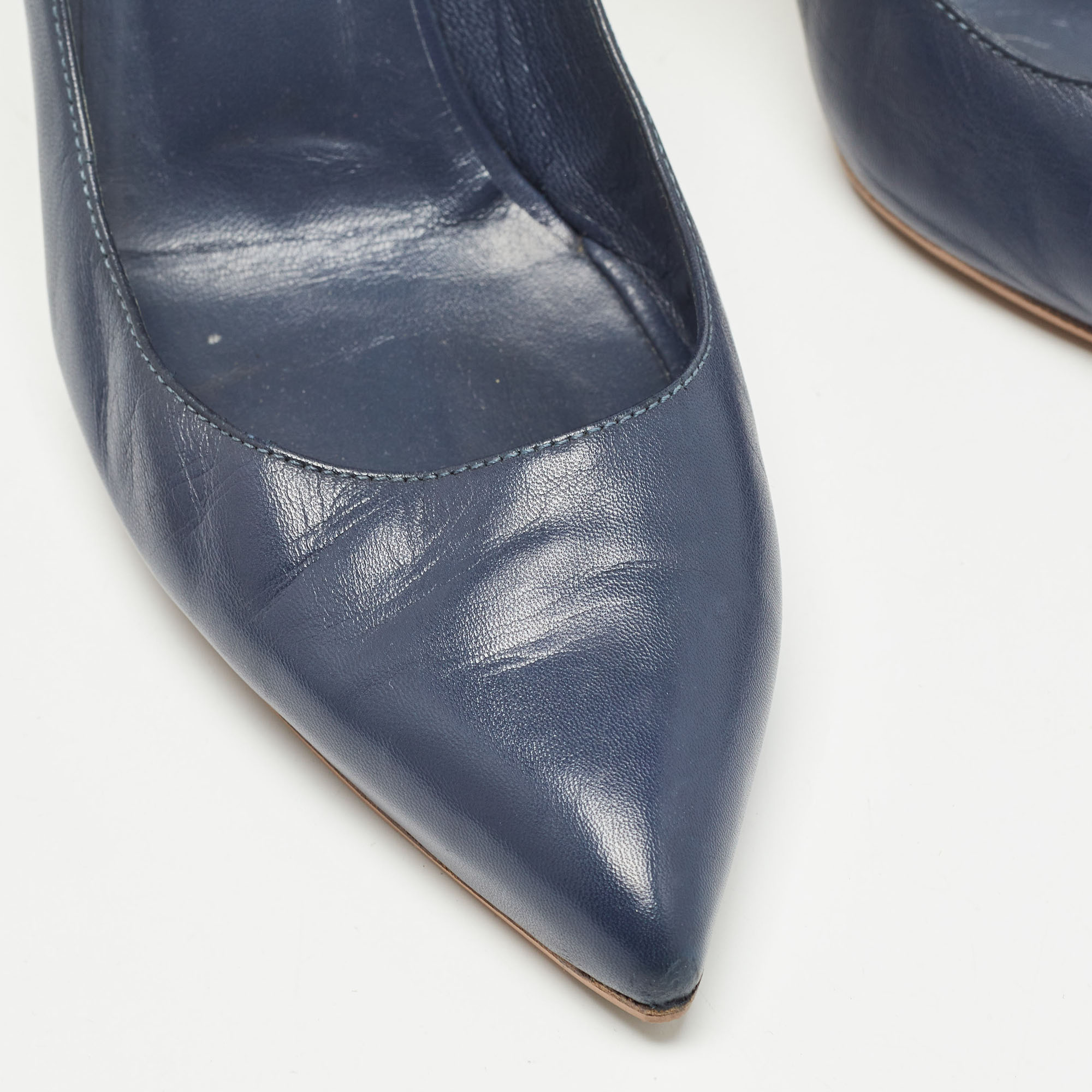 Gucci Navy Blue Leather Pointed Toe Pumps Size 38.5