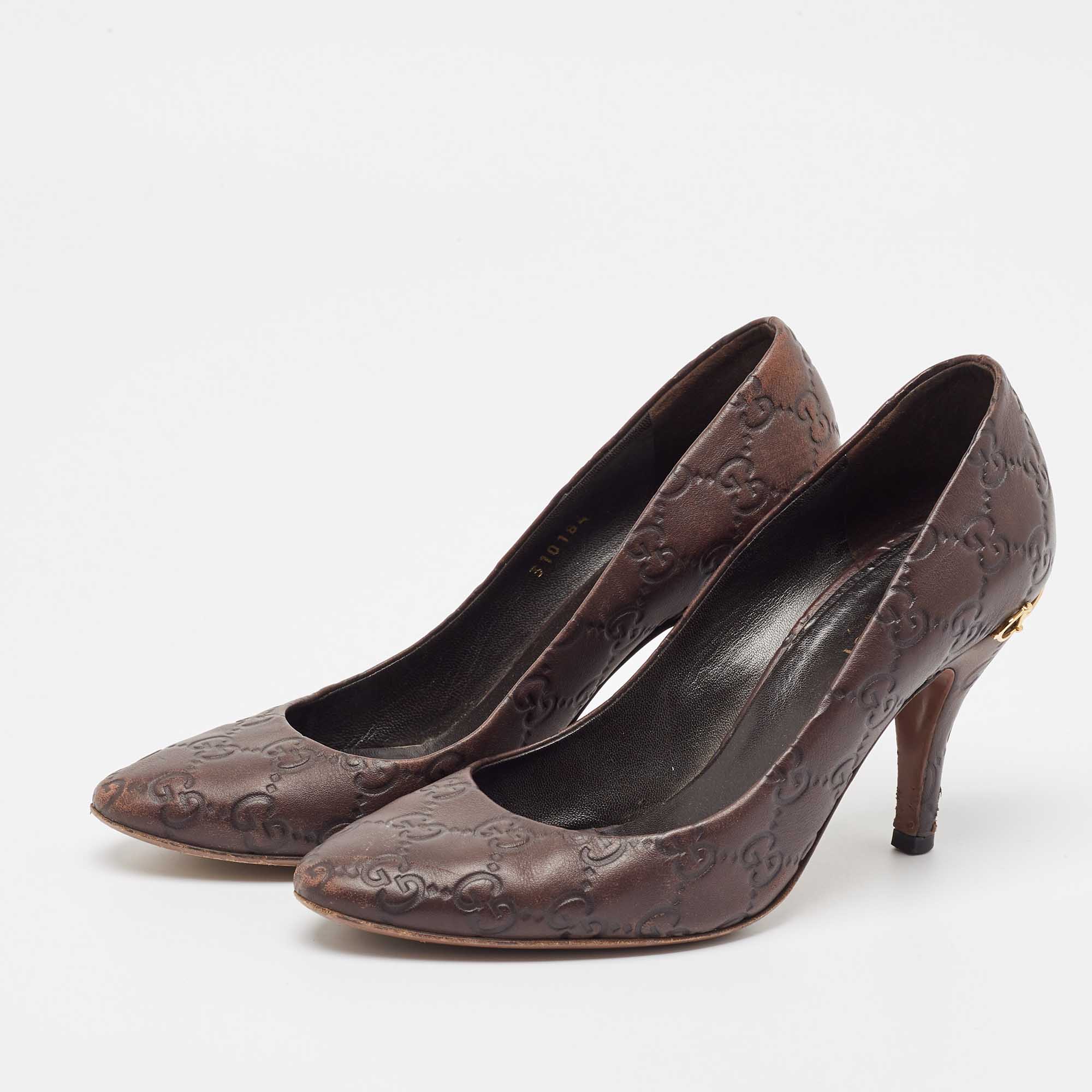 Gucci Brown Guccissima Leather Pointed Toe Pumps Size 36.5