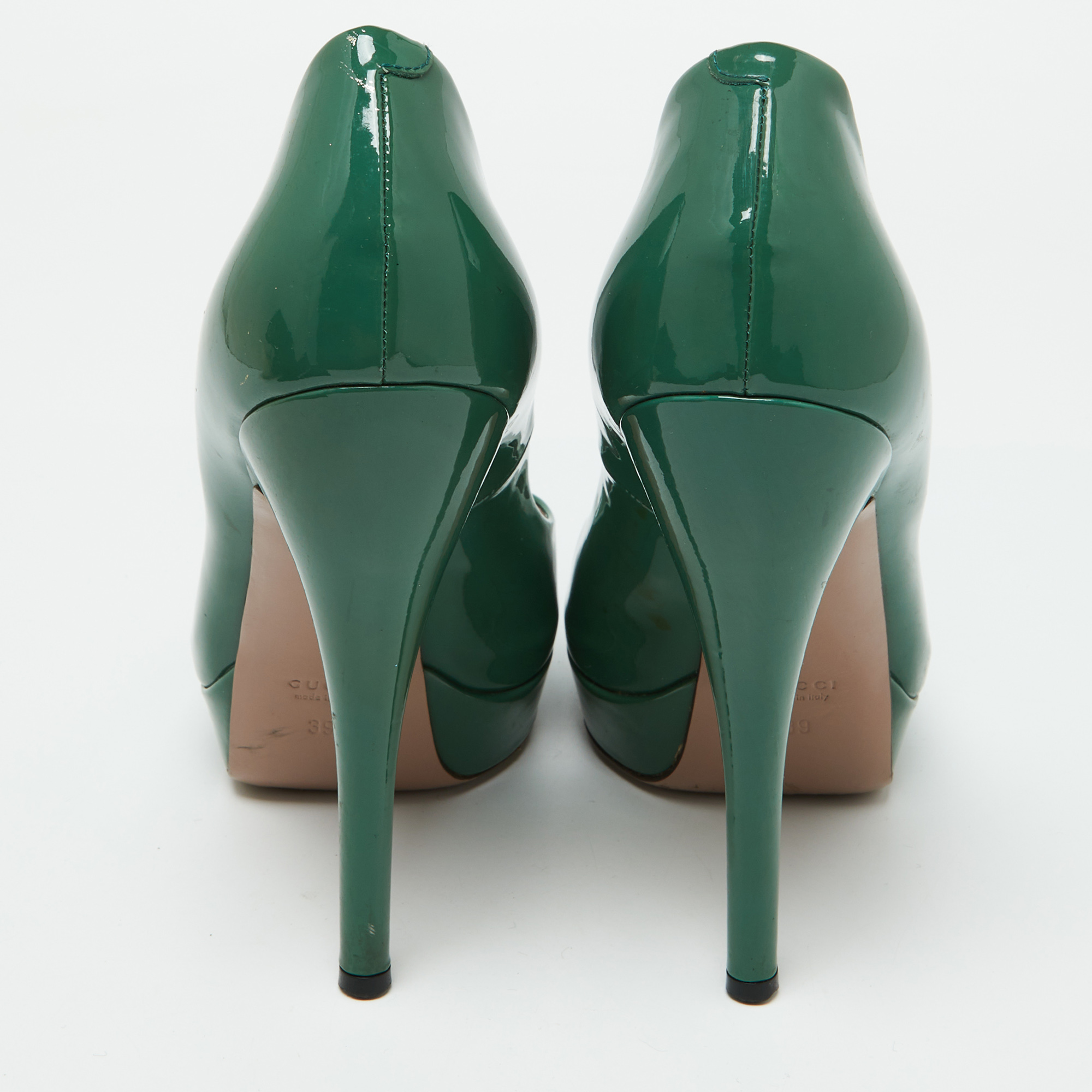 Gucci Green Patent Leather Peep Toe Platform Pumps Size 39