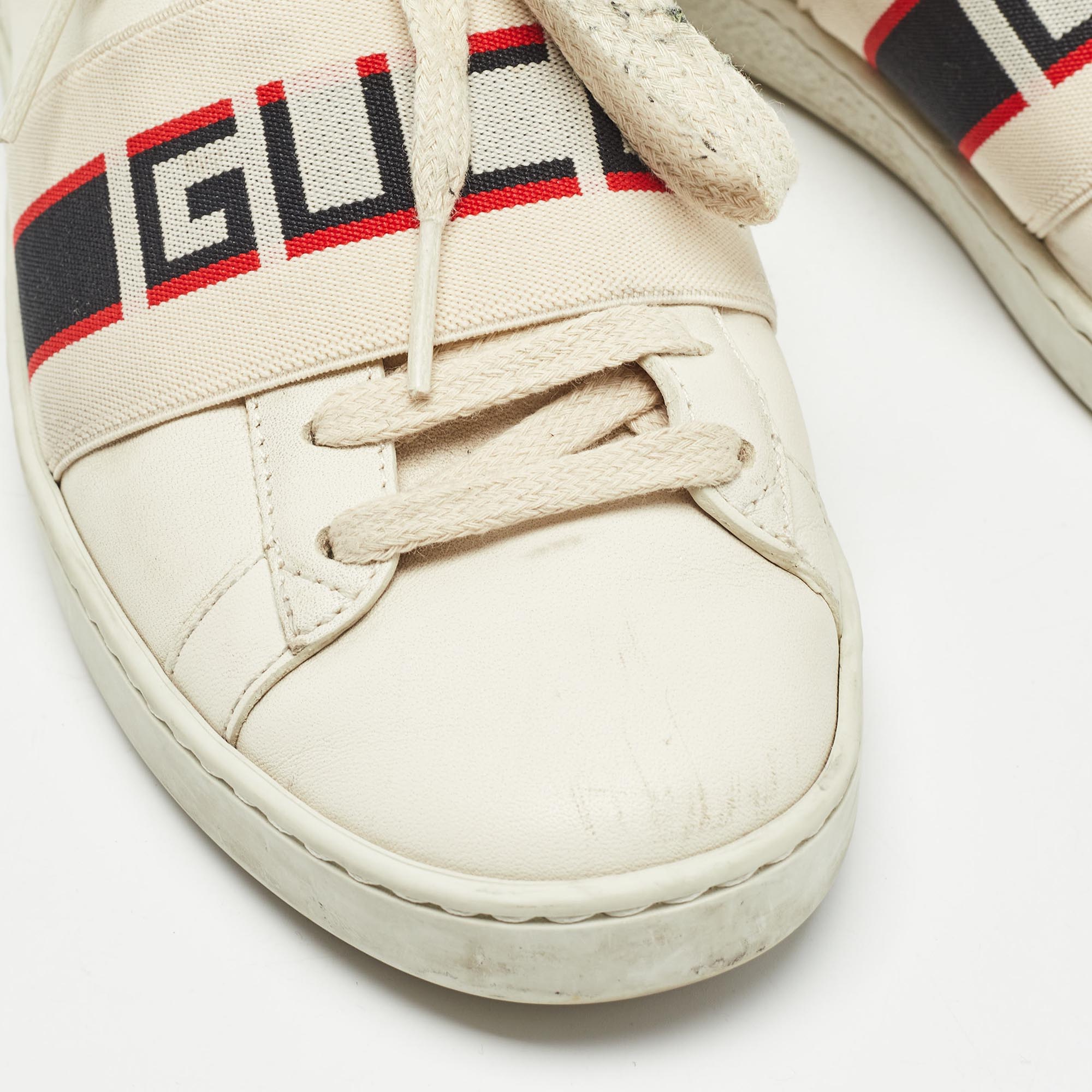 Gucci White/Red Leather Ace Gucci Band Low Top Sneakers Size 34